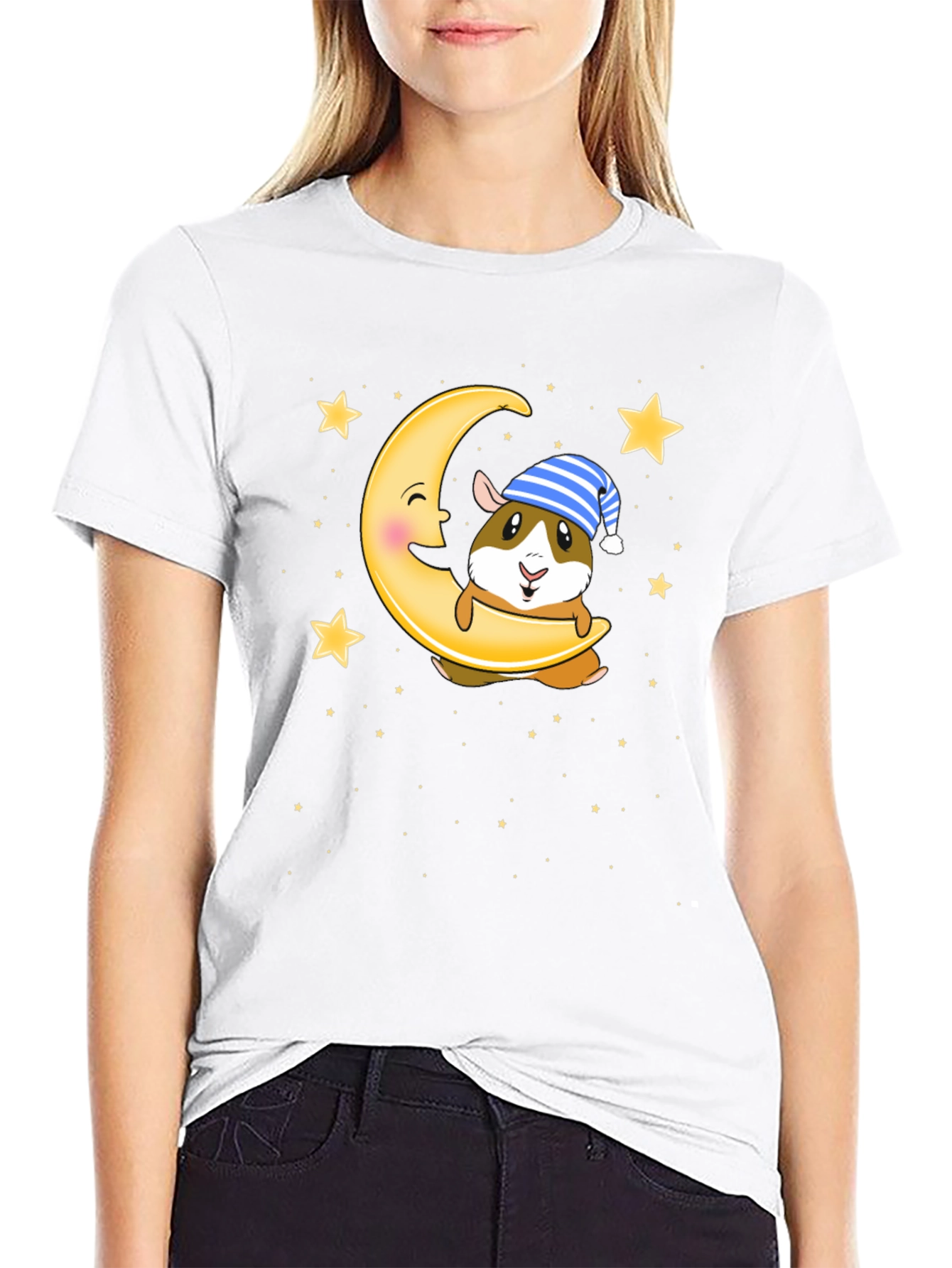 Guinea Pig Moon Stars Graphic T-Shirt