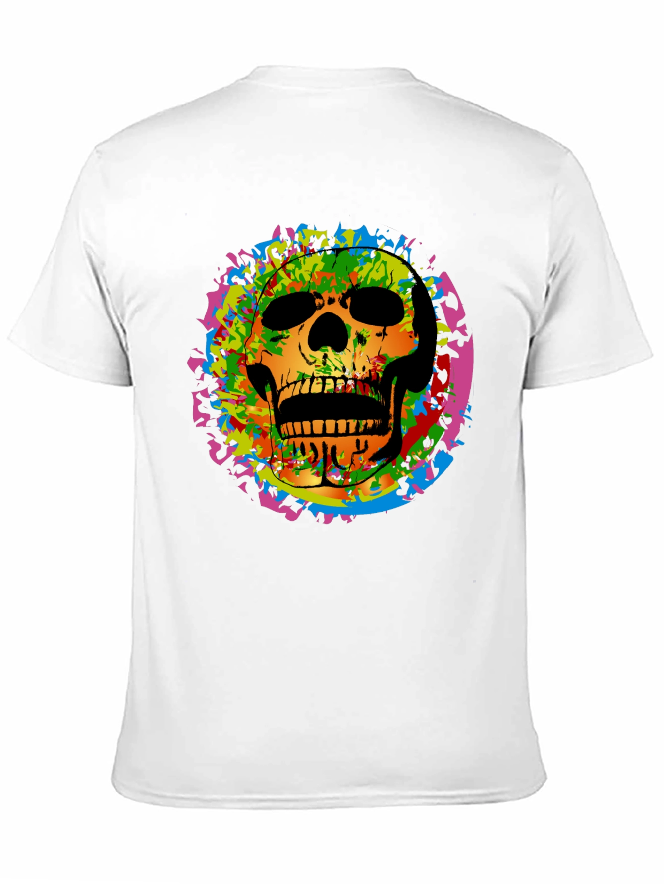 Colorful Skull Graphic Tee - Edgy Mens Black T-Shirt