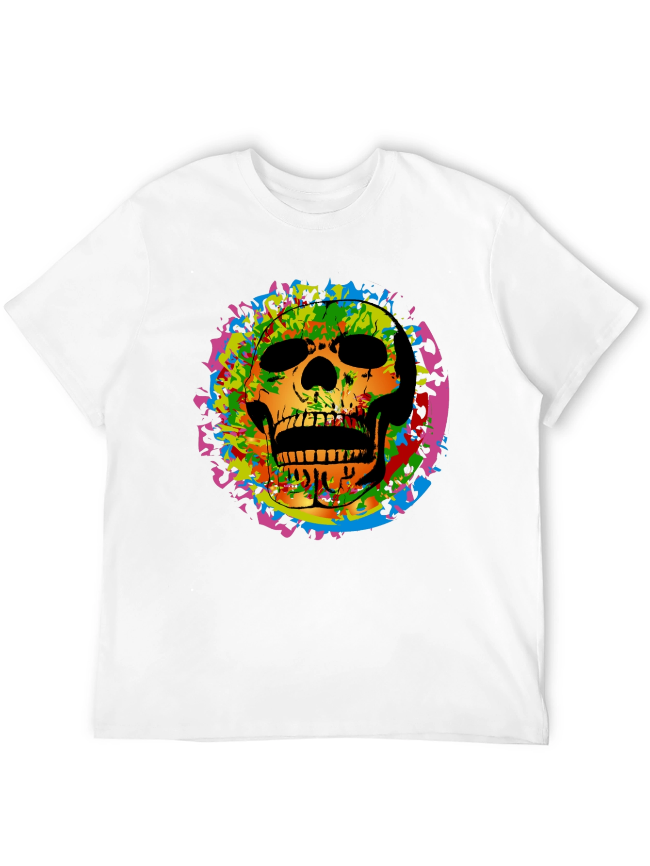 Colorful Skull Graphic Tee - Edgy Mens Black T-Shirt