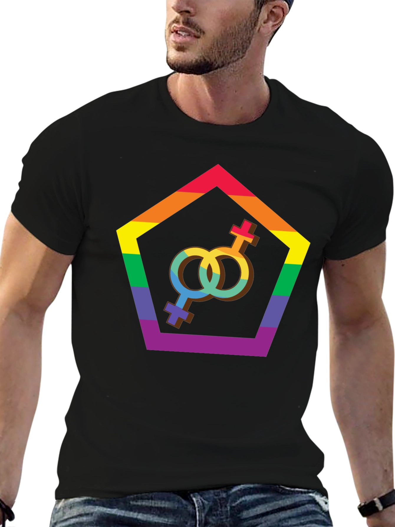 LGBT Pride T-Shirt: Lesbian Symbol Rainbow Pentagram