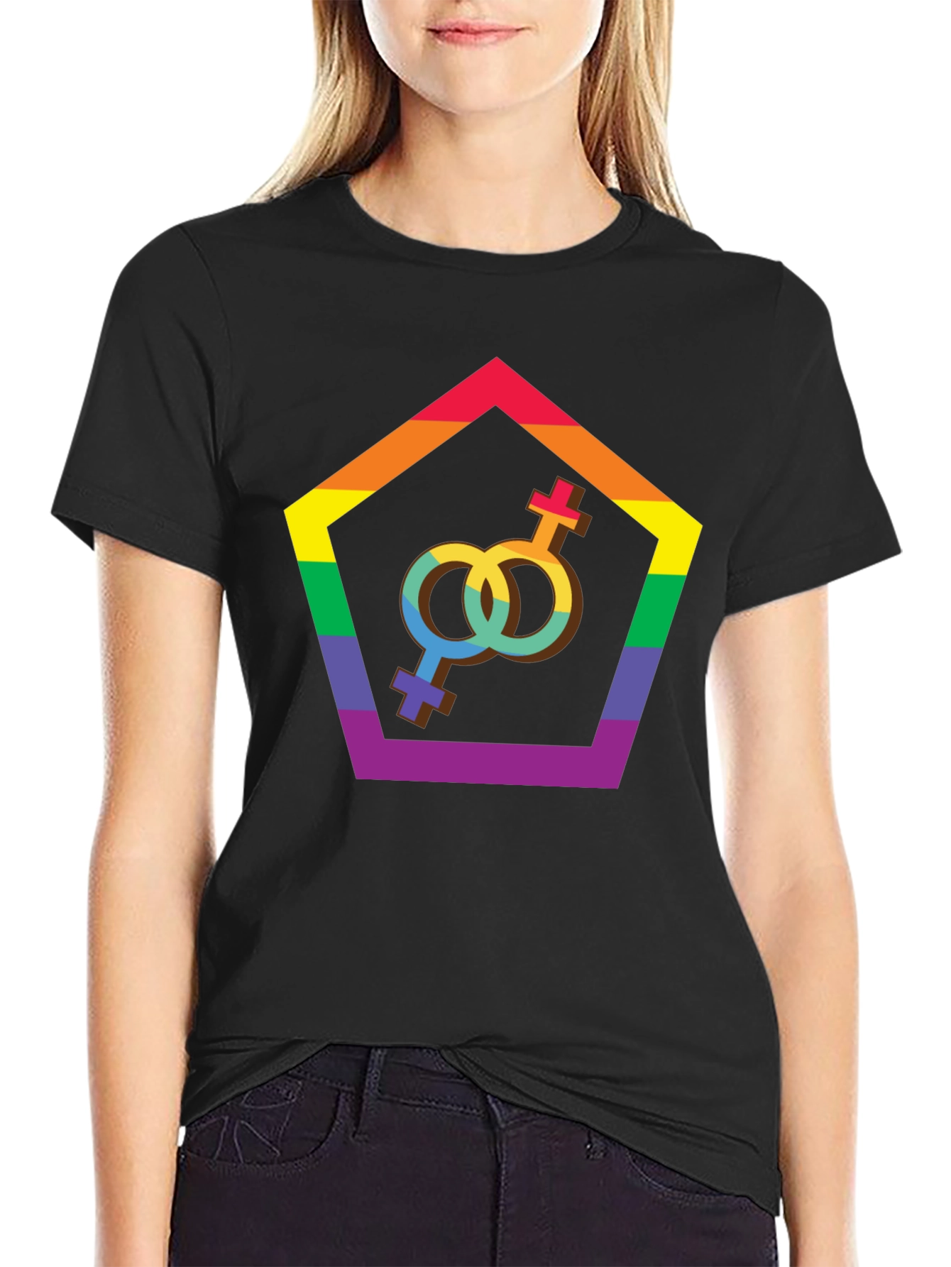 LGBT Pride T-Shirt: Lesbian Symbol Rainbow Pentagram