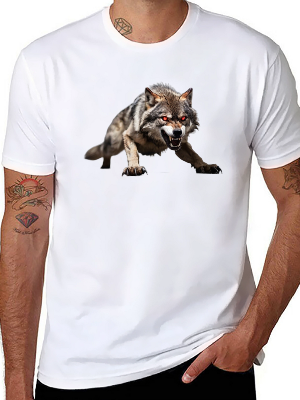 Mens Black Wolf Graphic Tee