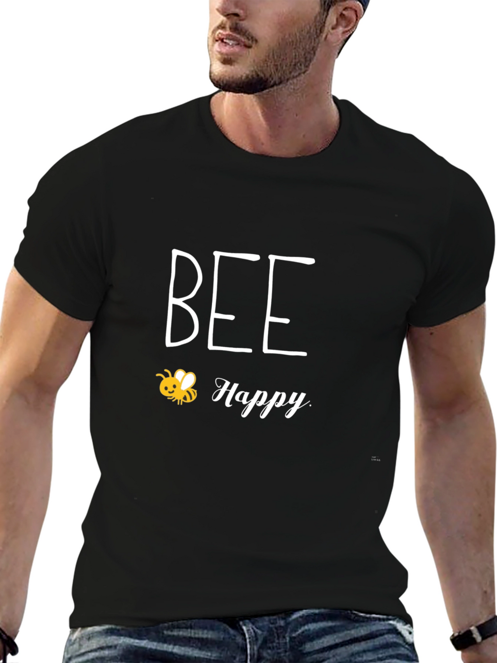 Bee Happy Black Graphic T-Shirt