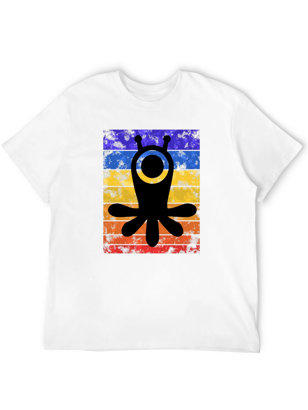 Retro Alien Tee - Distressed Stripes Graphic T-Shirt