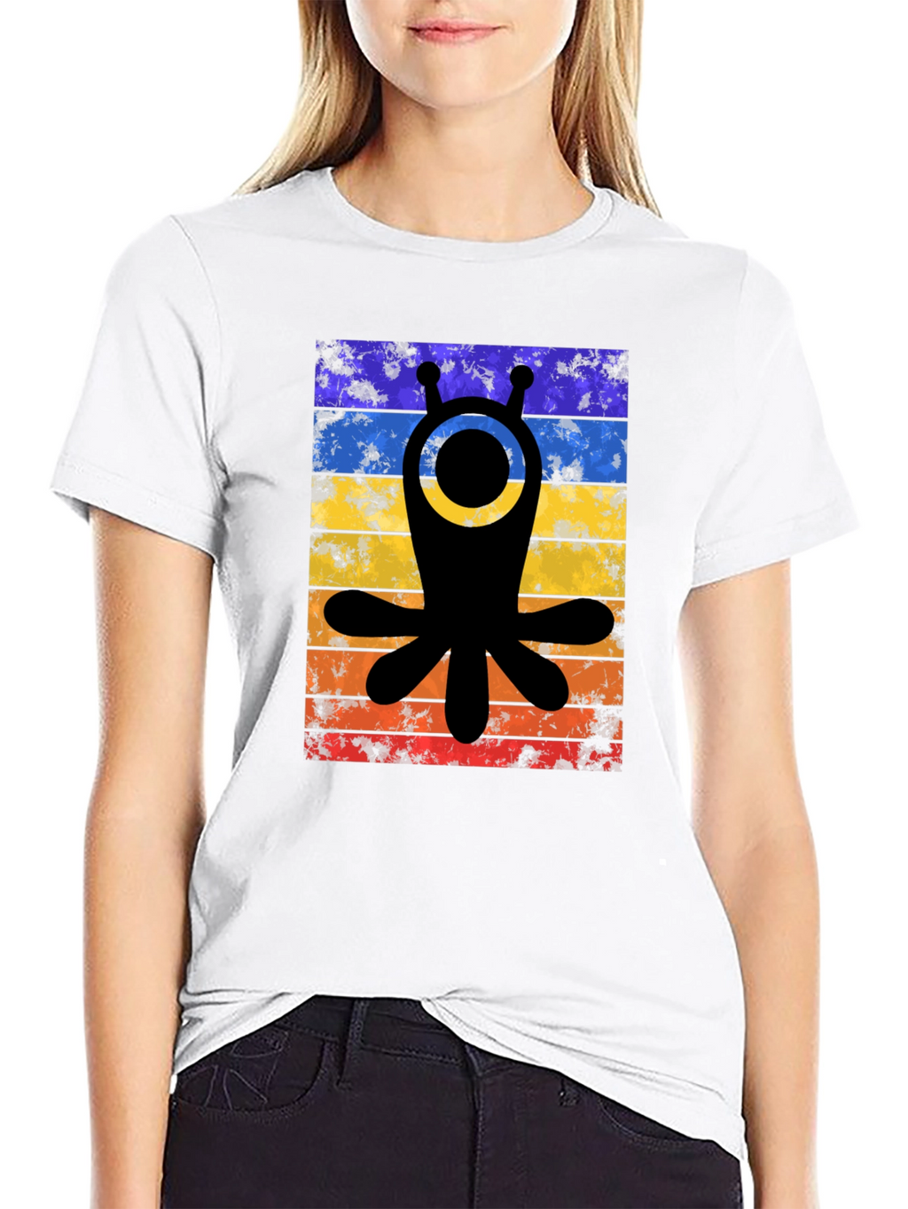 Retro Alien Tee - Distressed Stripes Graphic T-Shirt