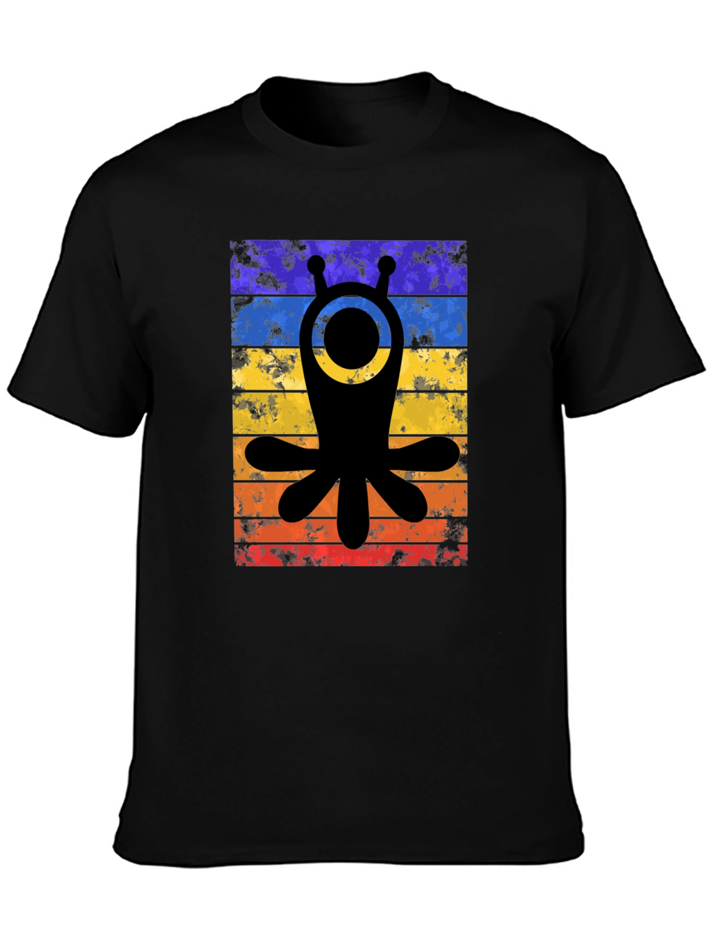 Retro Alien Tee - Distressed Stripes Graphic T-Shirt