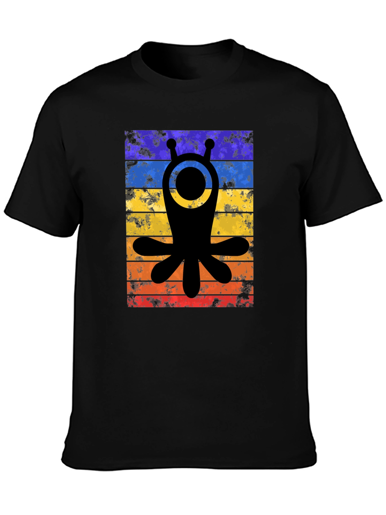 Retro Alien Tee - Distressed Stripes Graphic T-Shirt