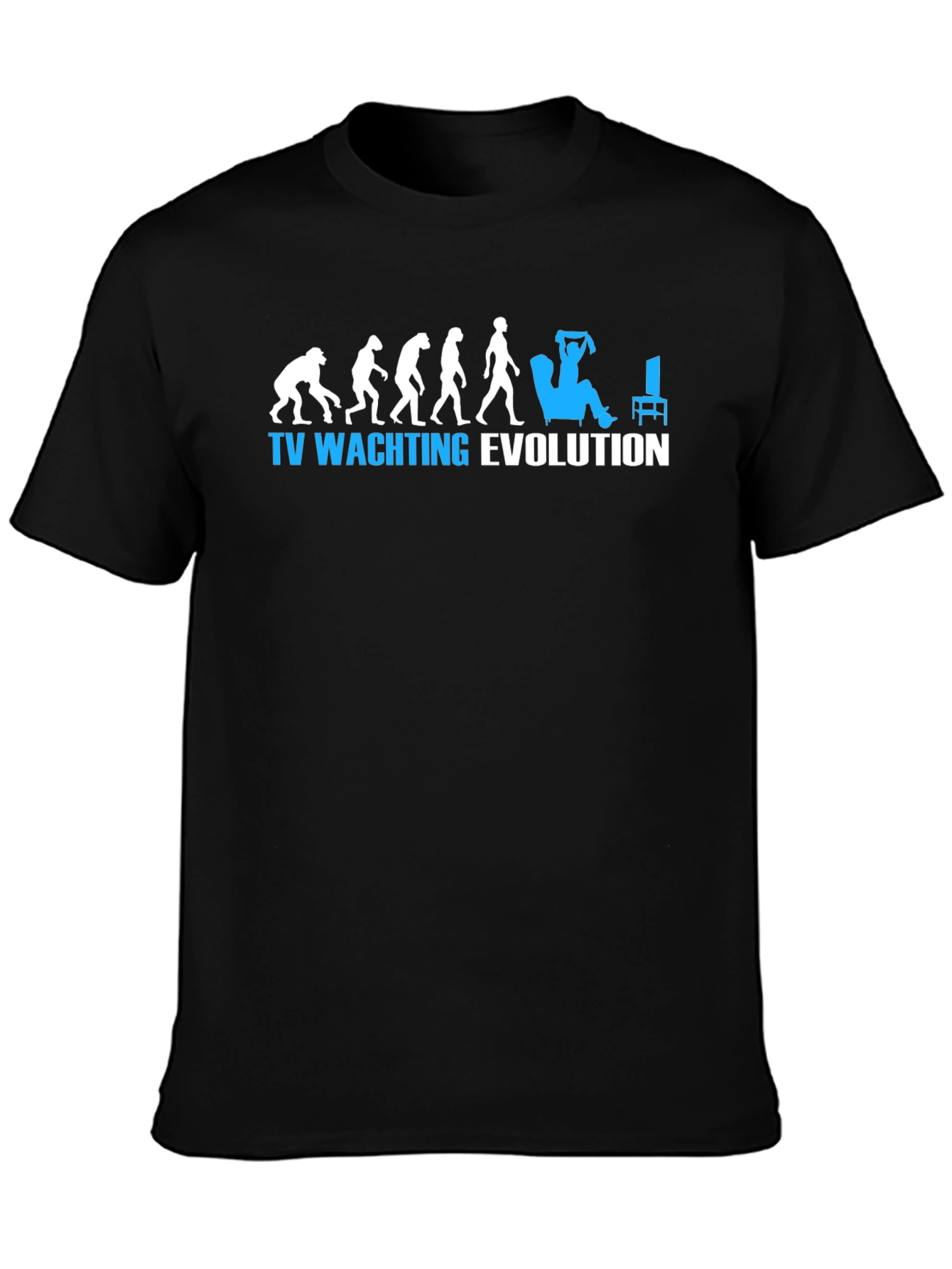 TV Watching Evolution Graphic Tee - Black Cotton T-Shirt