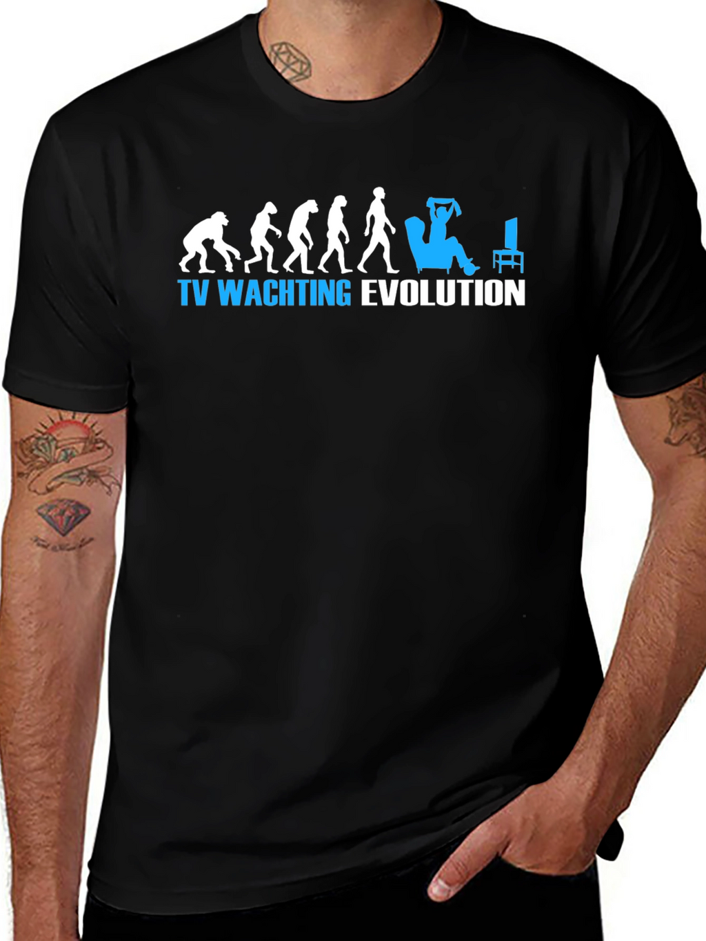TV Watching Evolution Graphic Tee - Black Cotton T-Shirt