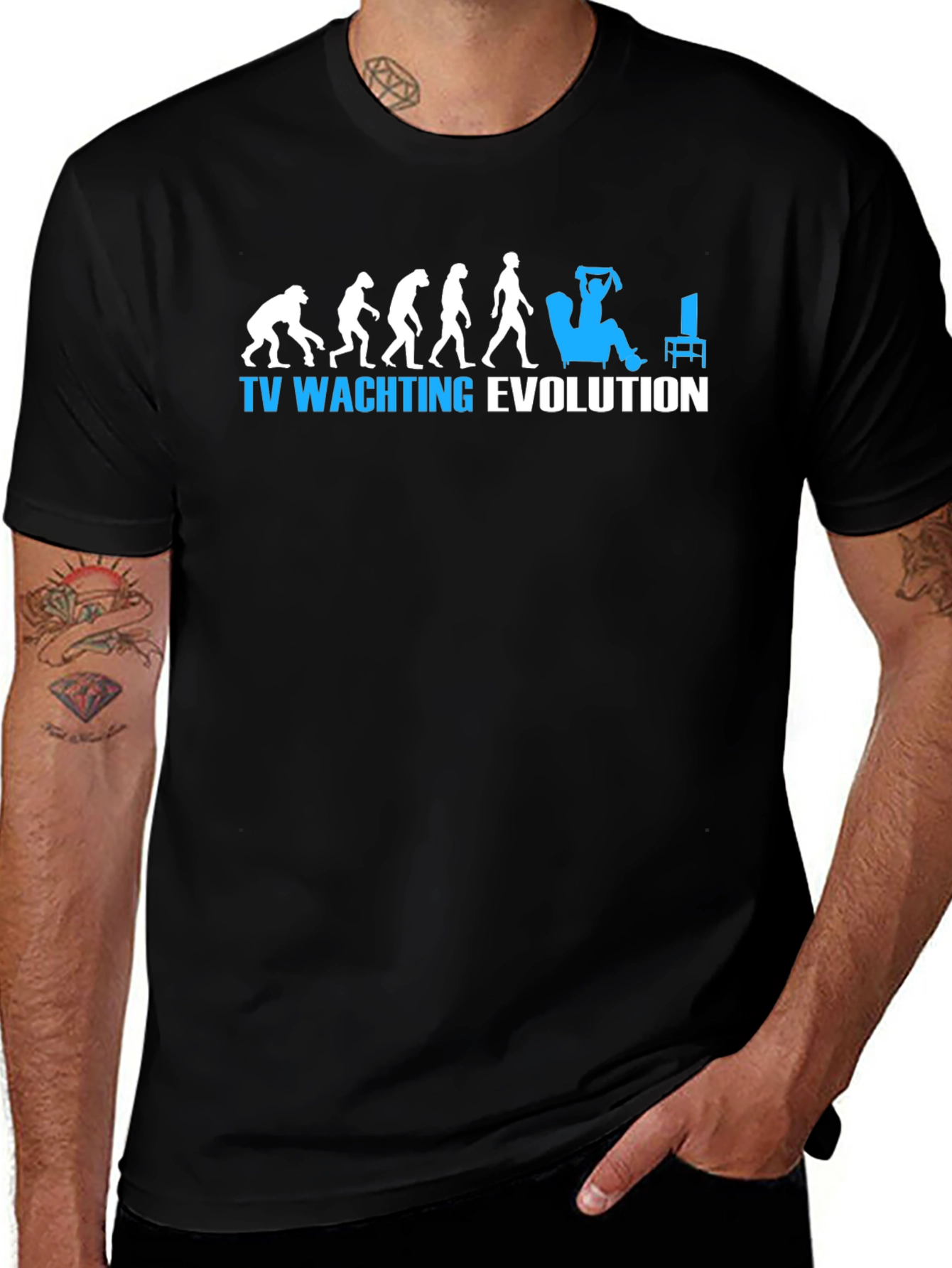 TV Watching Evolution Graphic Tee - Black Cotton T-Shirt