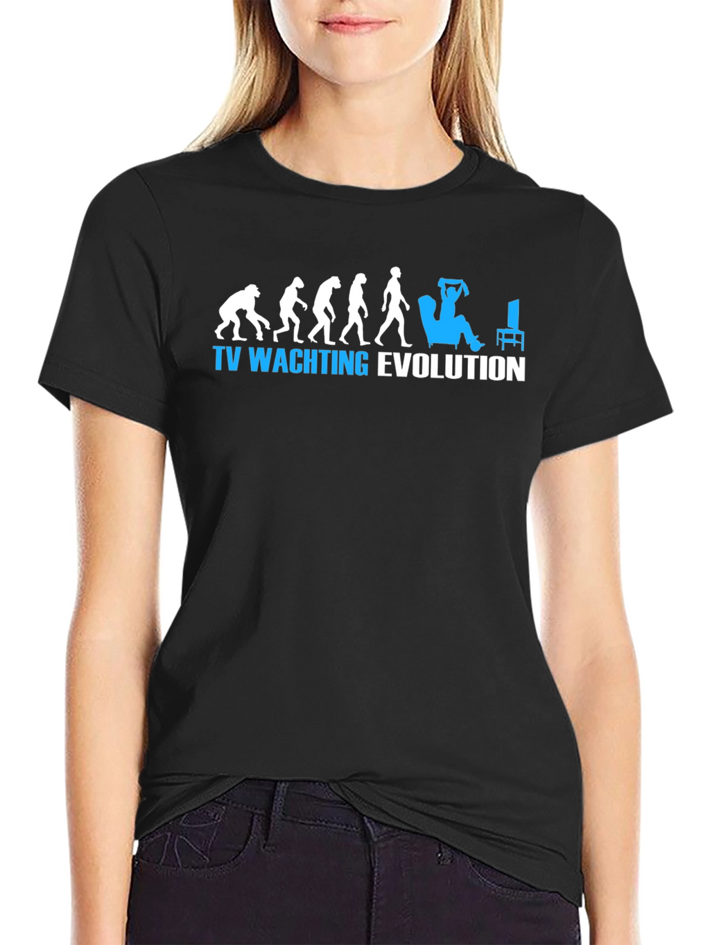 TV Watching Evolution Graphic Tee - Black Cotton T-Shirt