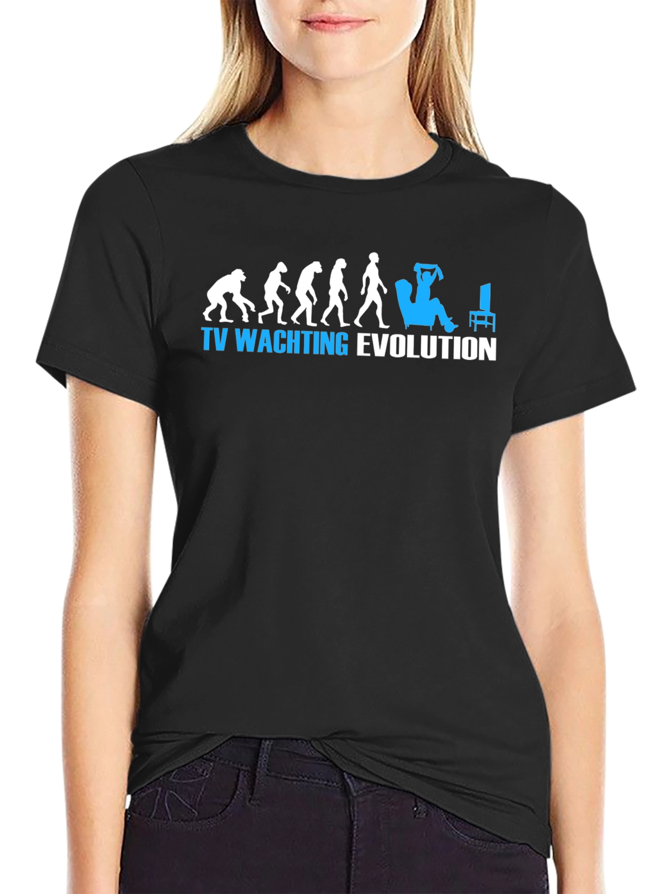 TV Watching Evolution Graphic Tee - Black Cotton T-Shirt