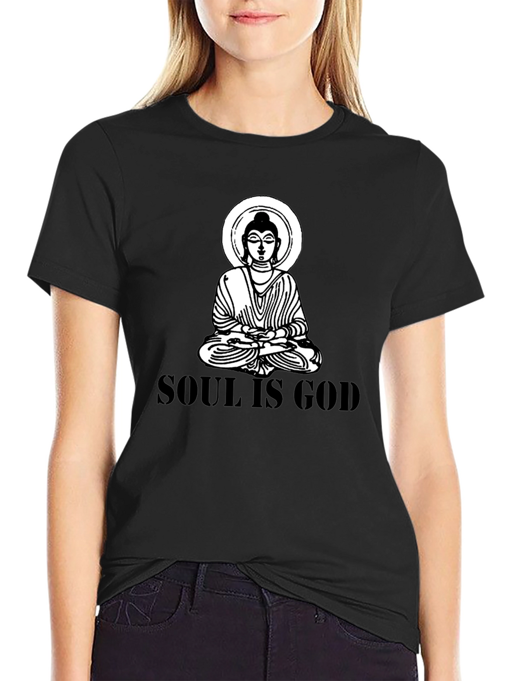 Soul is God Buddha Graphic Black T-Shirt