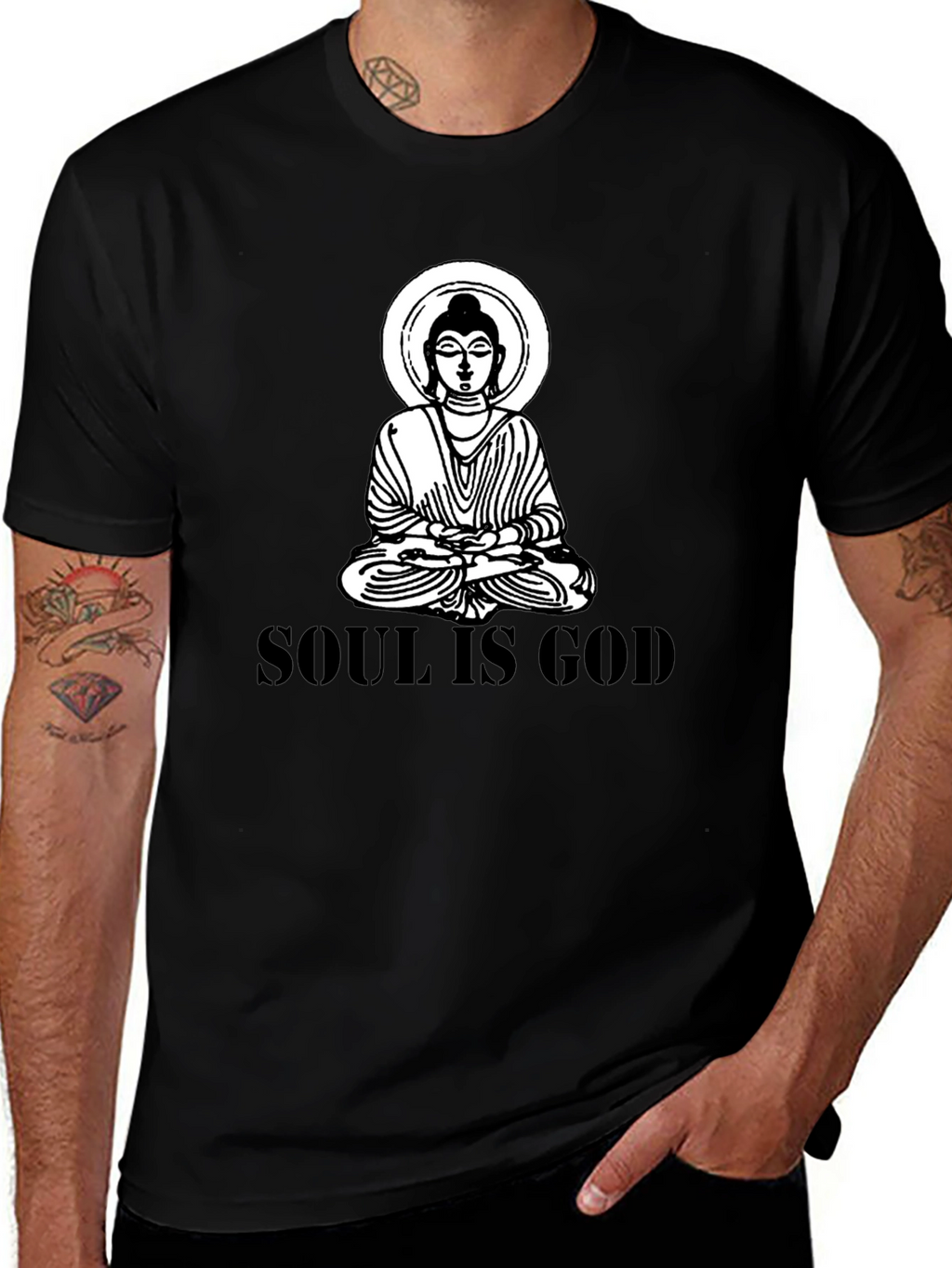 Soul is God Buddha Graphic Black T-Shirt