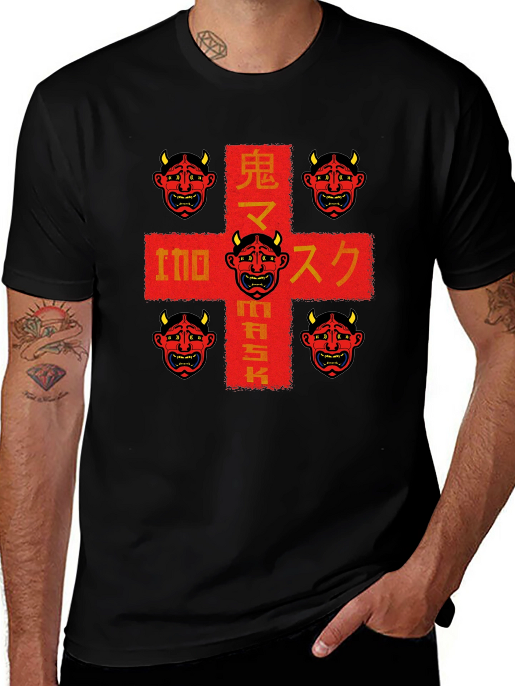 Oni Mask Graphic Tee - Japanese Demon Design