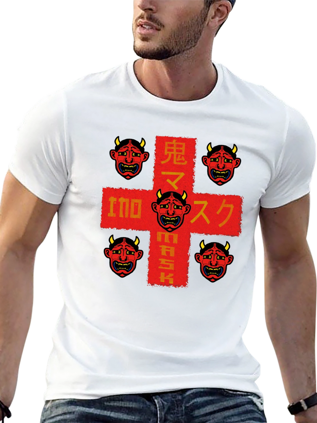 Oni Mask Graphic Tee - Japanese Demon Design