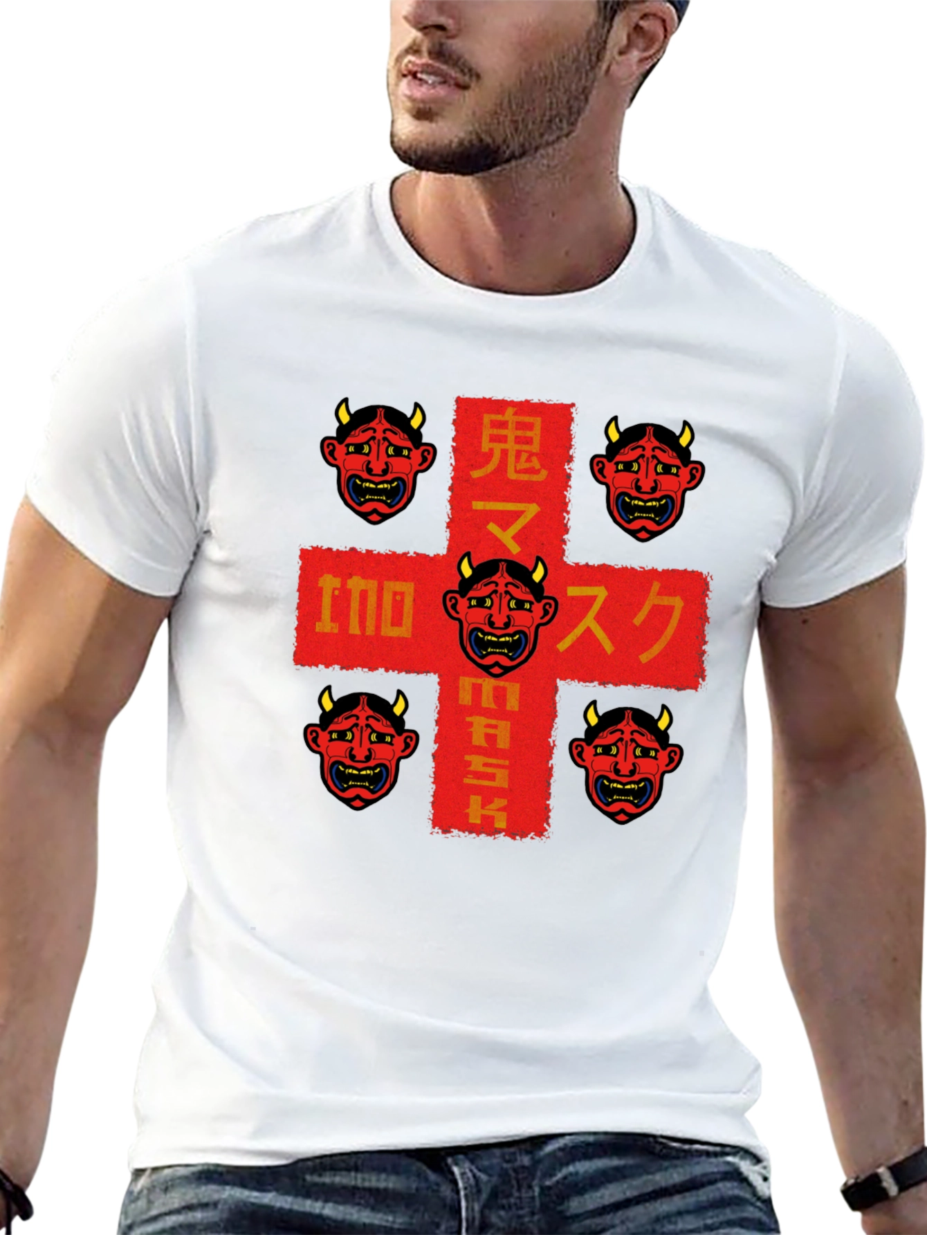 Oni Mask Graphic Tee - Japanese Demon Design