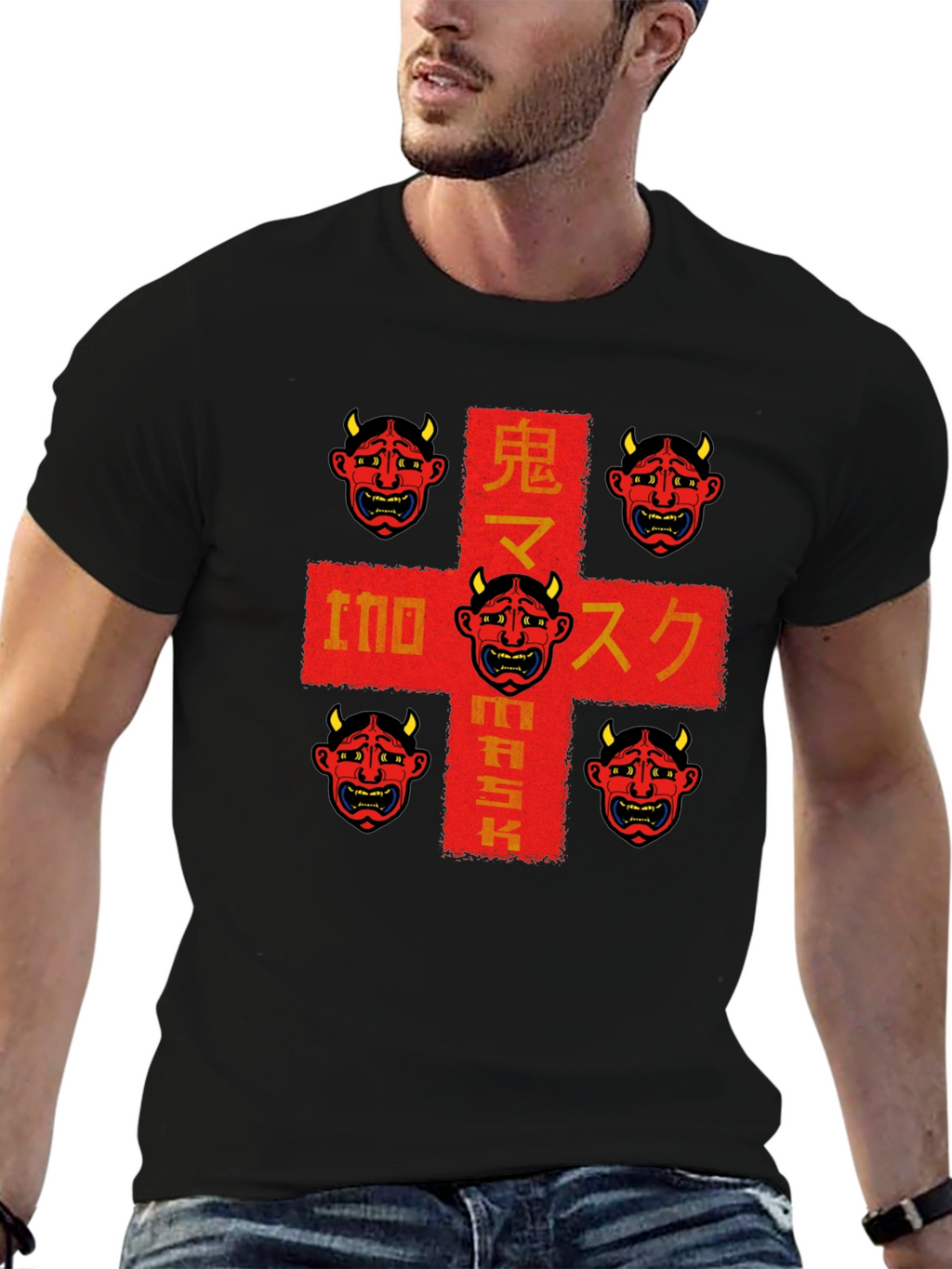Oni Mask Graphic Tee - Japanese Demon Design
