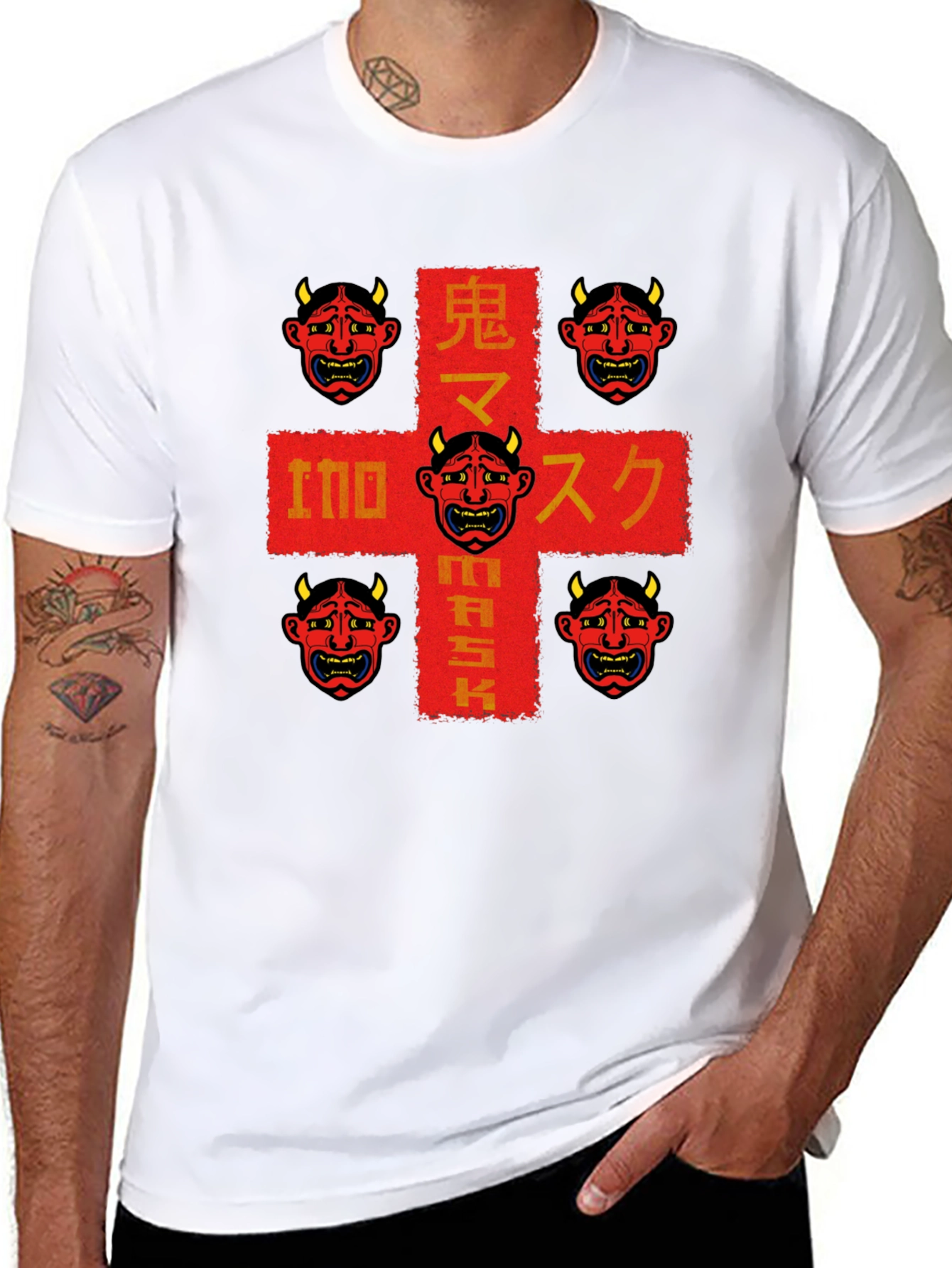 Oni Mask Graphic Tee - Japanese Demon Design