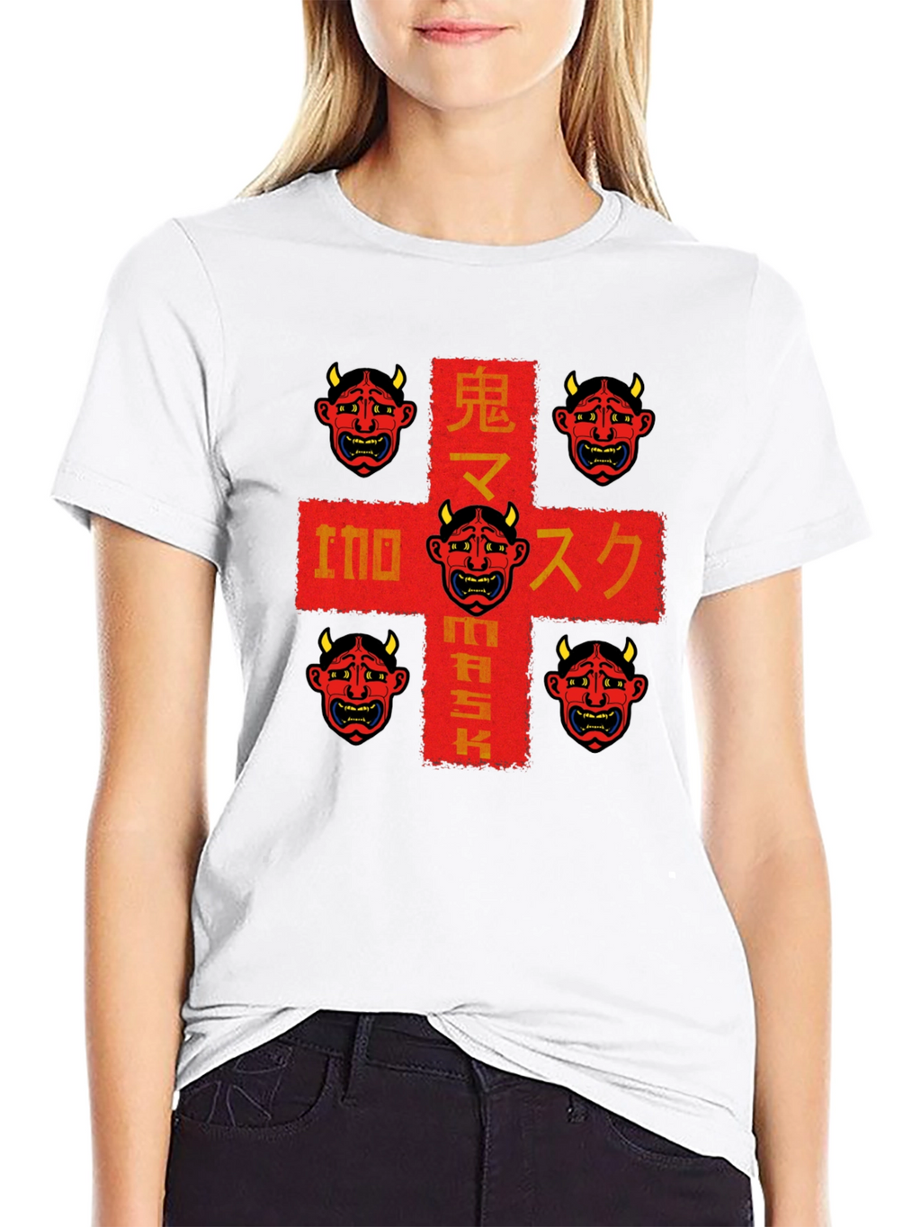 Oni Mask Graphic Tee - Japanese Demon Design