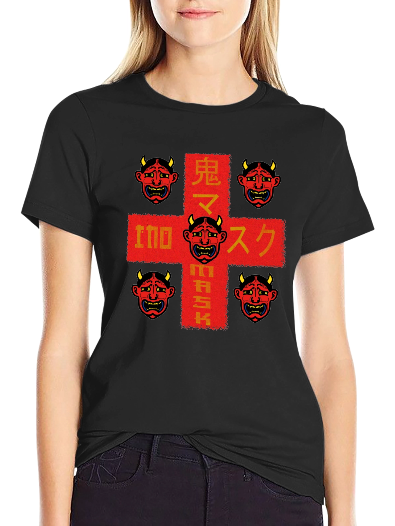 Oni Mask Graphic Tee - Japanese Demon Design