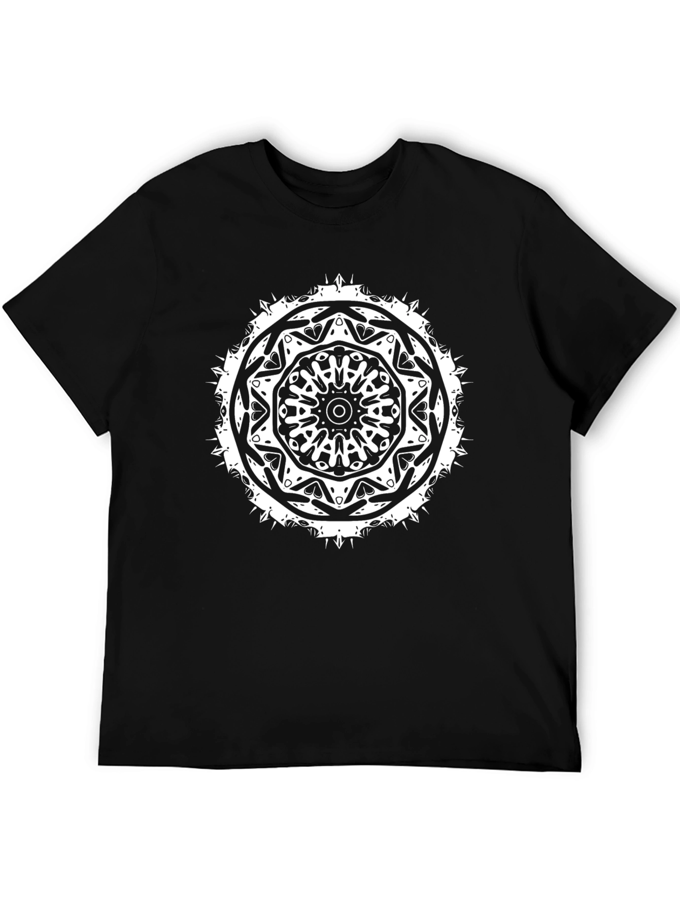 Mens Black T-Shirt with White Mandala Design