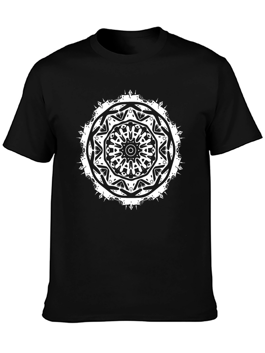 Mens Black T-Shirt with White Mandala Design