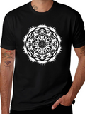 Mens Black T-Shirt with White Mandala Design