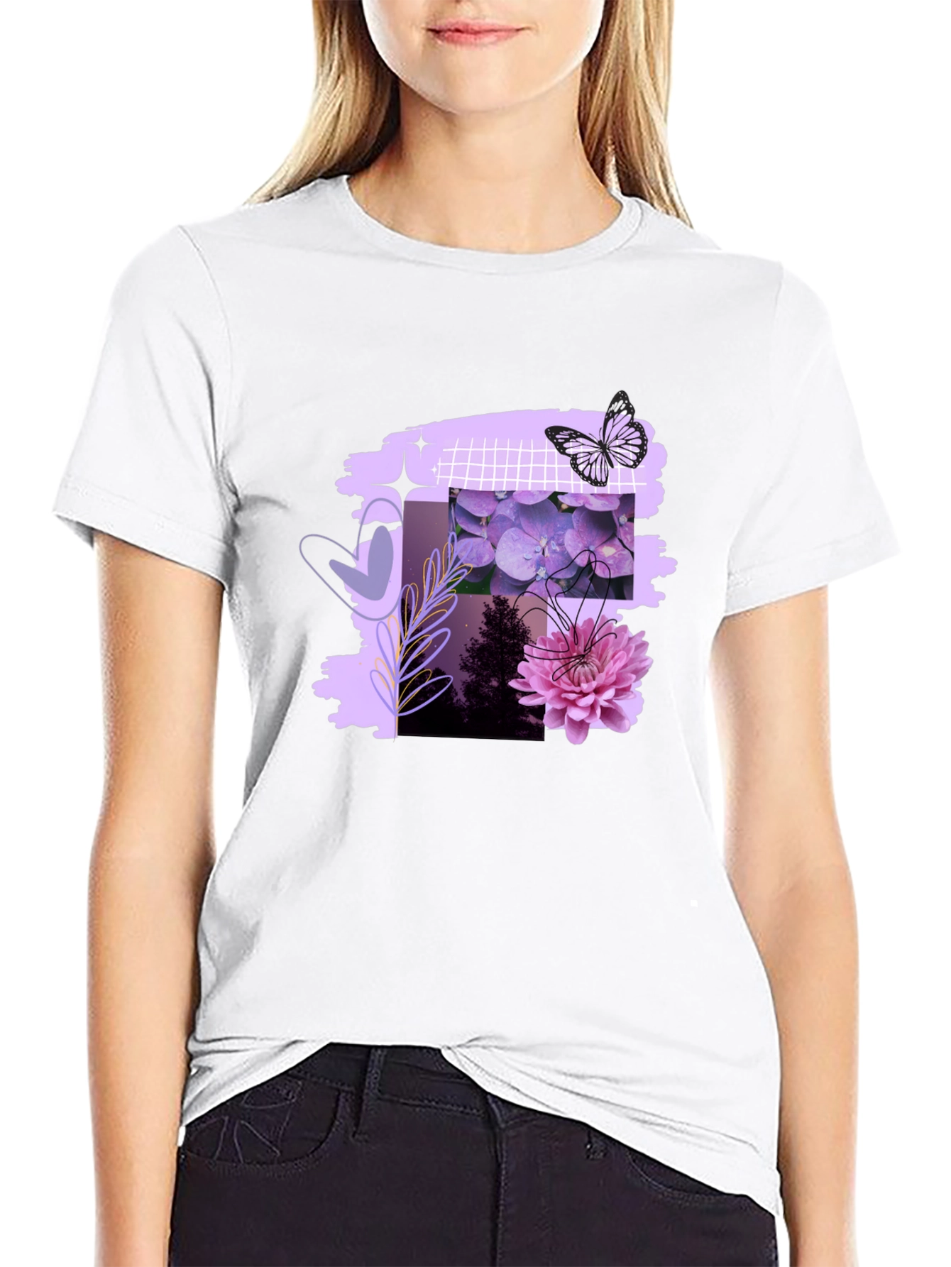 Floral Butterfly Graphic Print Mens Black Tee