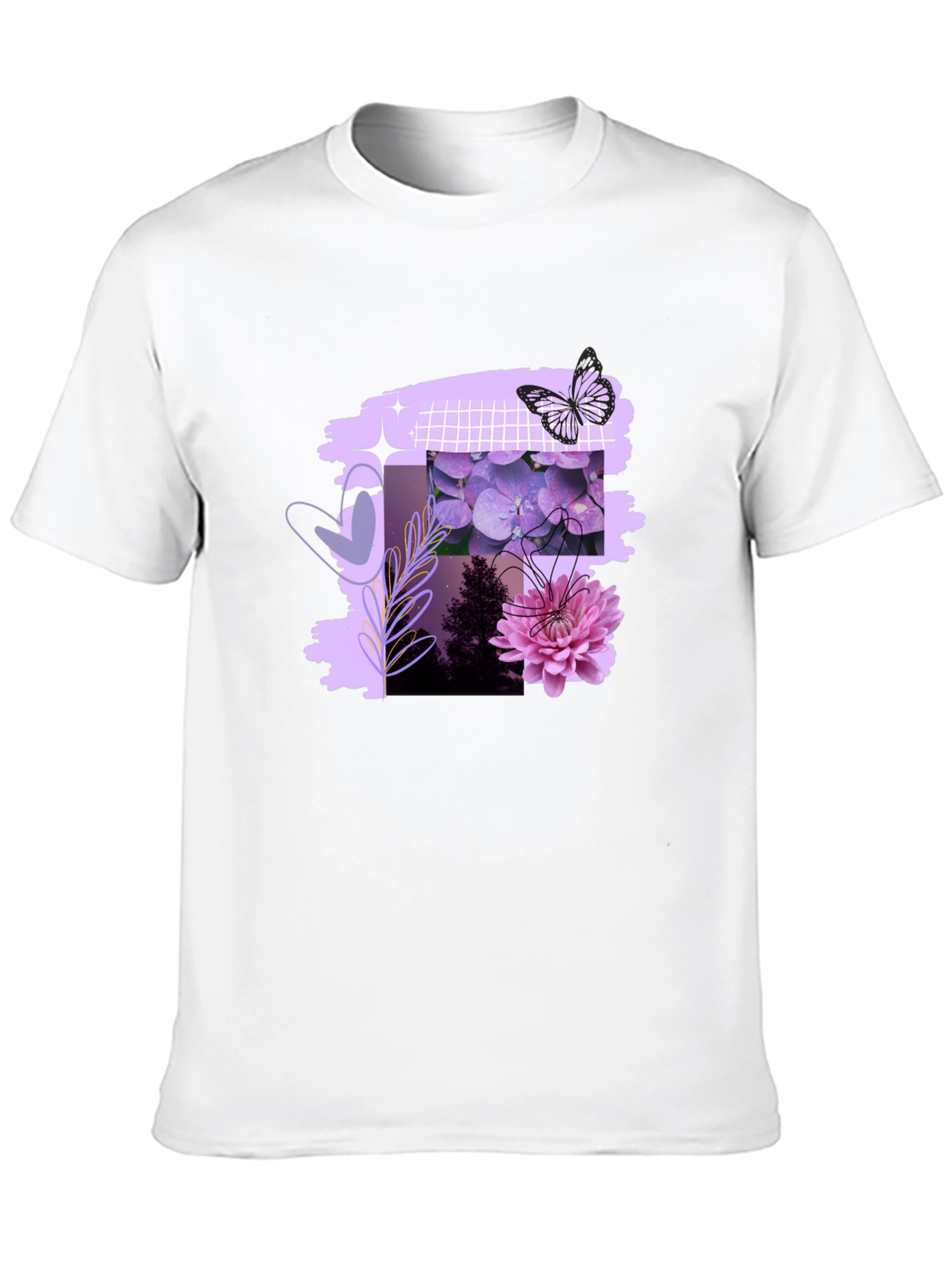 Floral Butterfly Graphic Print Mens Black Tee
