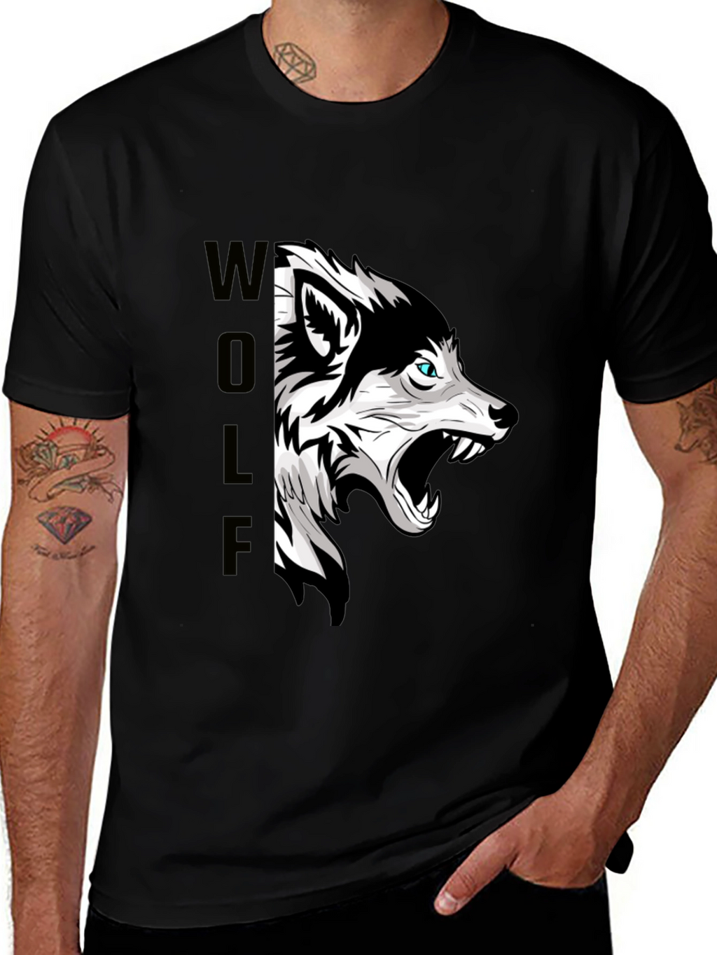 Mens Black Wolf Graphic Print T-Shirt