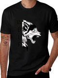 Mens Black Wolf Graphic Print T-Shirt