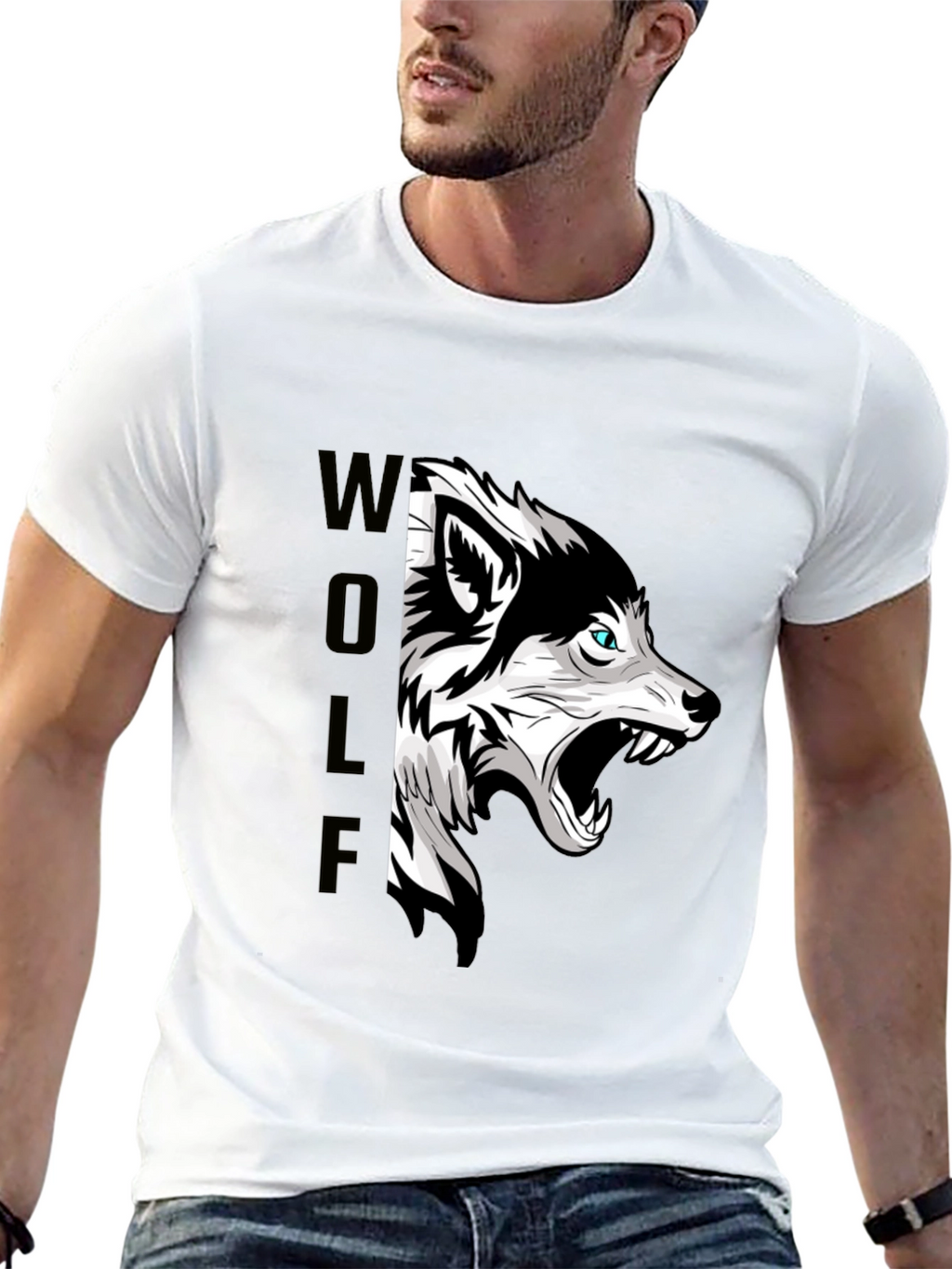 Mens Black Wolf Graphic Print T-Shirt