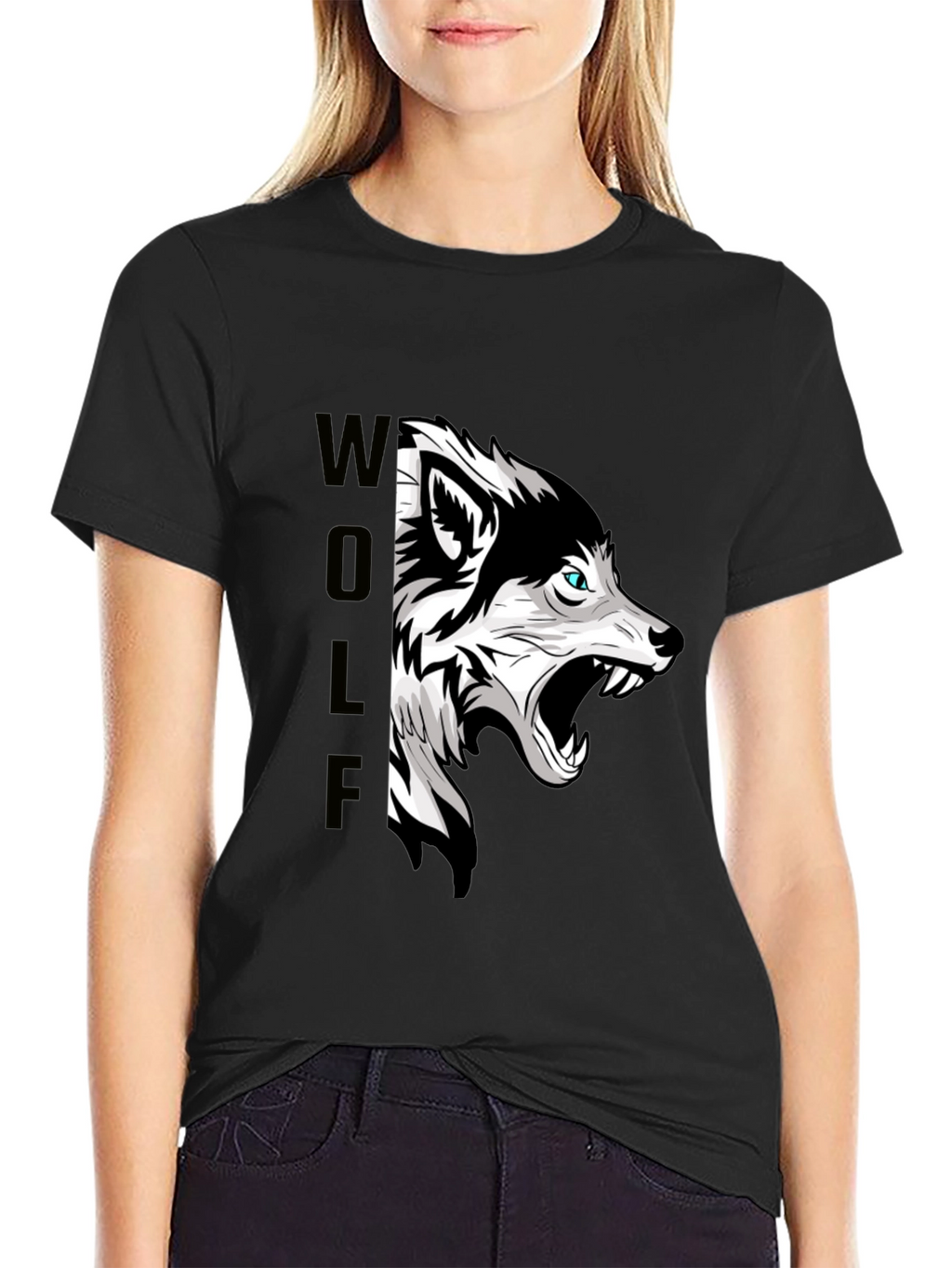 Mens Black Wolf Graphic Print T-Shirt