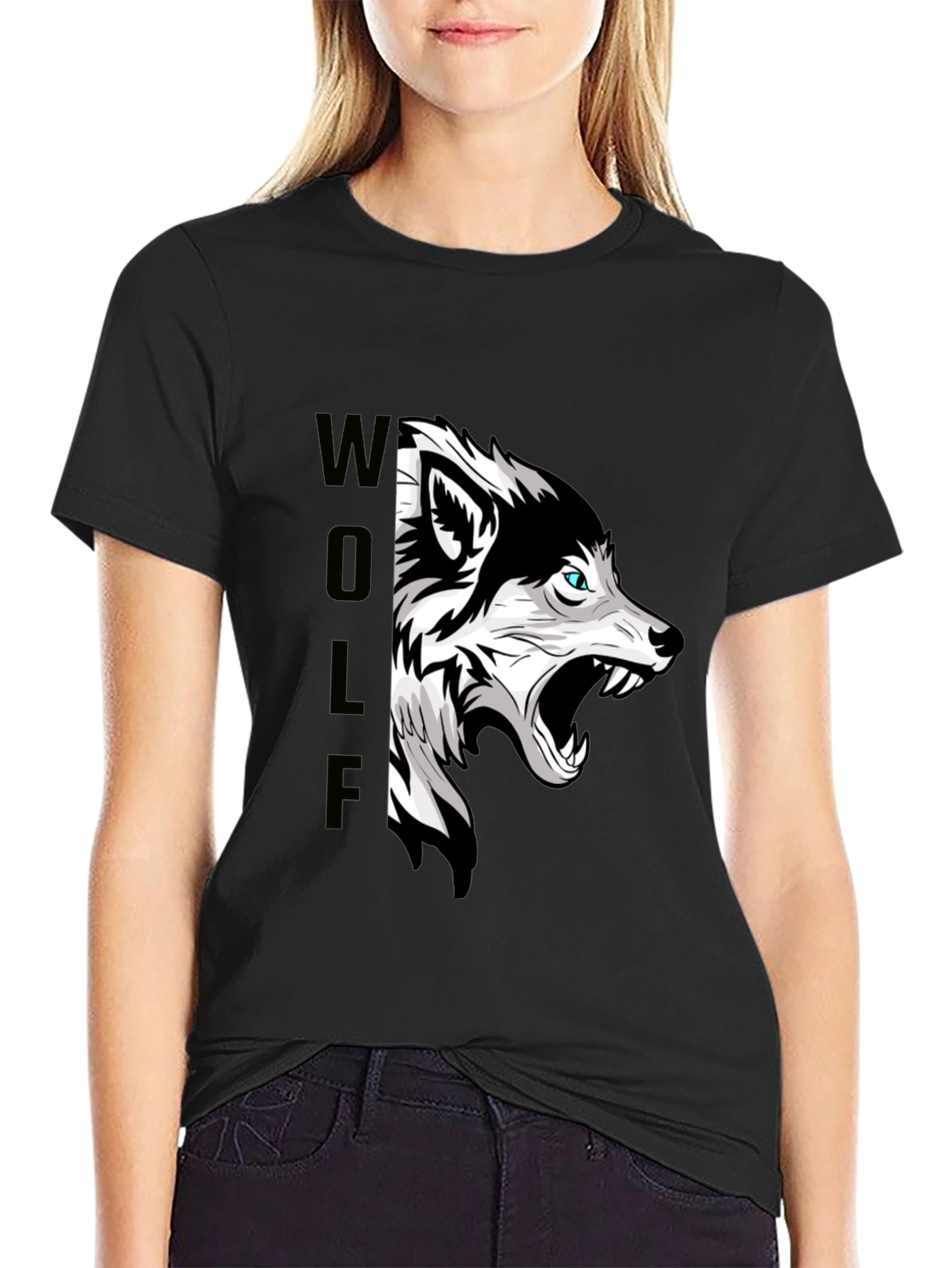 Mens Black Wolf Graphic Print T-Shirt