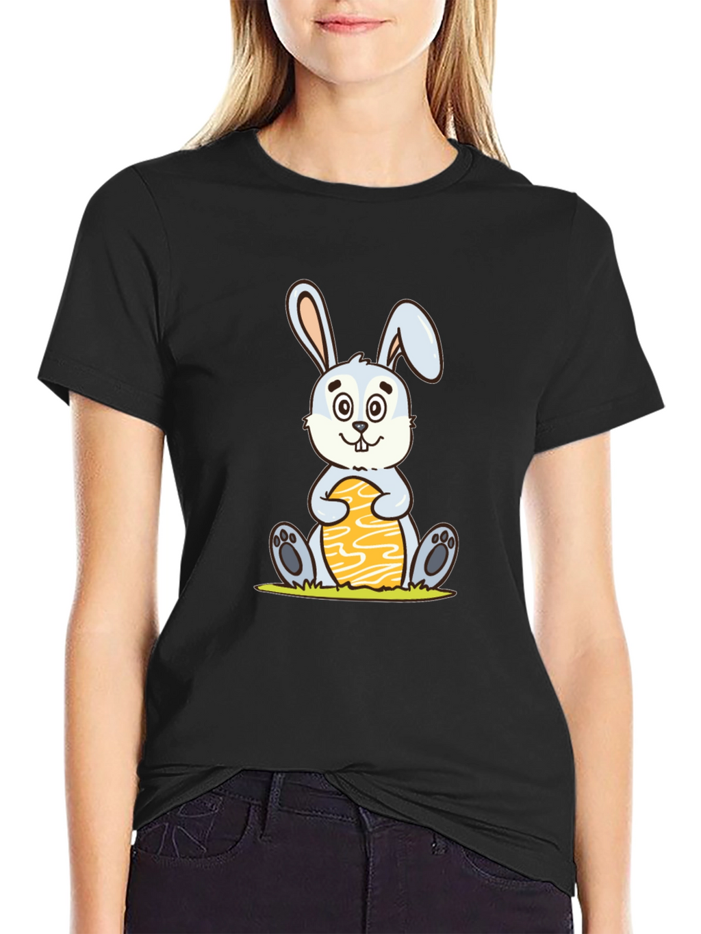 Cute Easter Bunny Holding Egg - Graphic T-Shirt