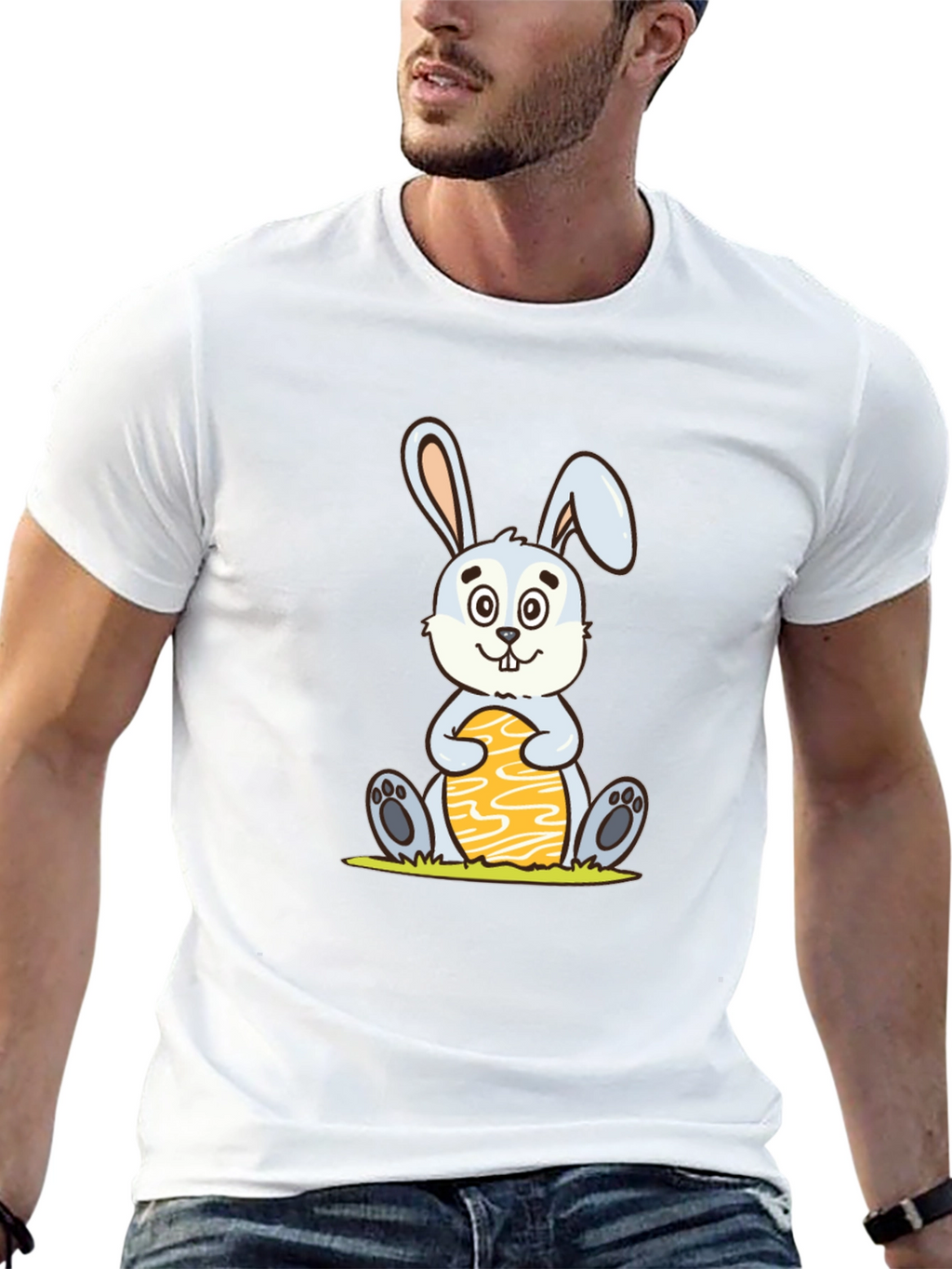 Cute Easter Bunny Holding Egg - Graphic T-Shirt