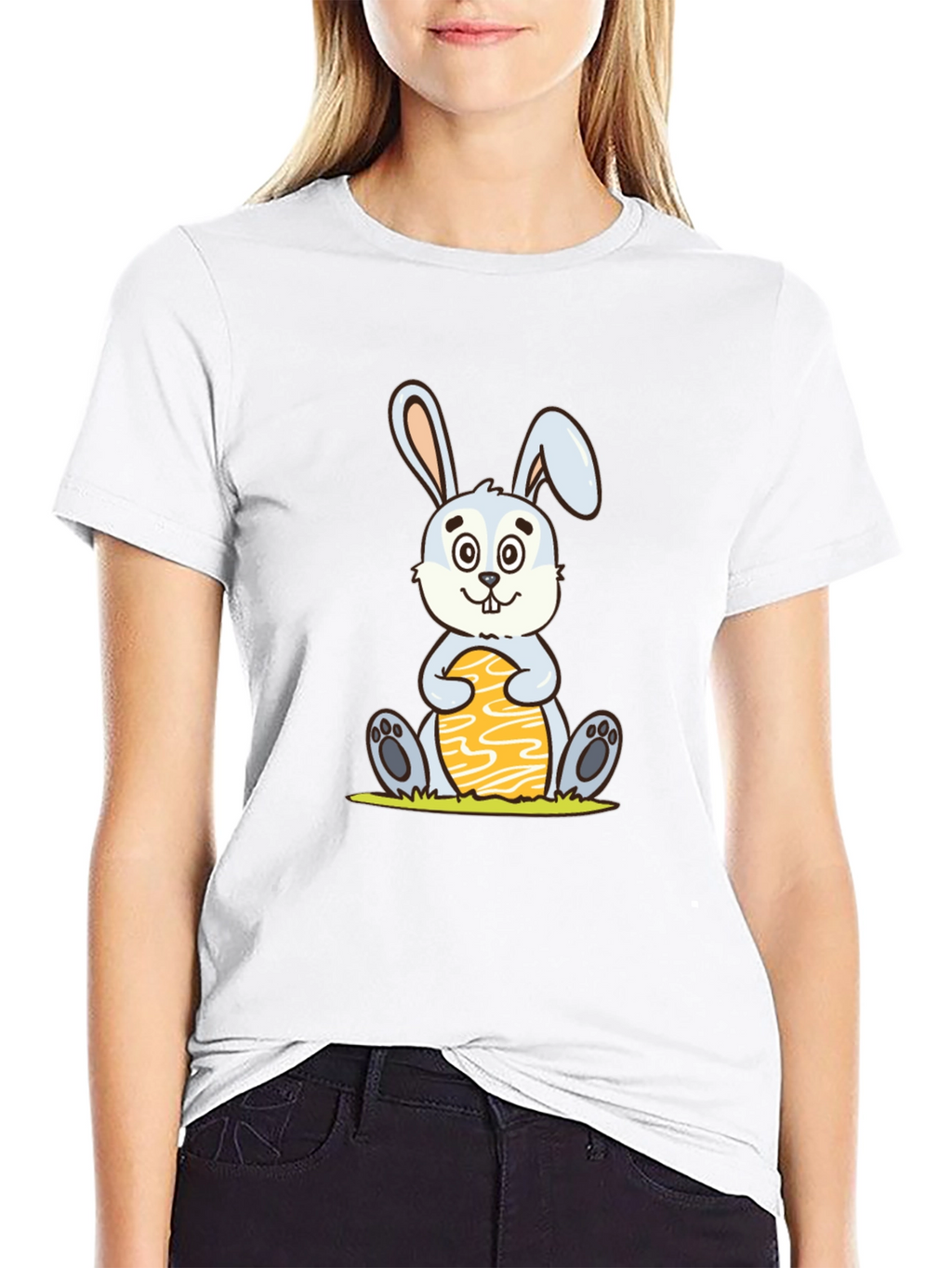 Cute Easter Bunny Holding Egg - Graphic T-Shirt