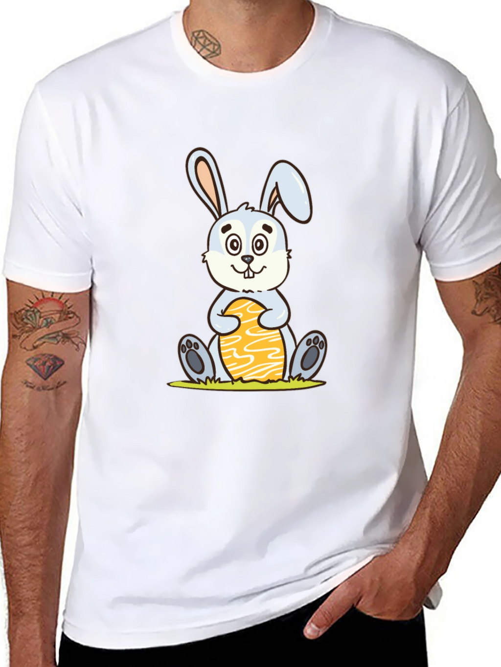 Cute Easter Bunny Holding Egg - Graphic T-Shirt