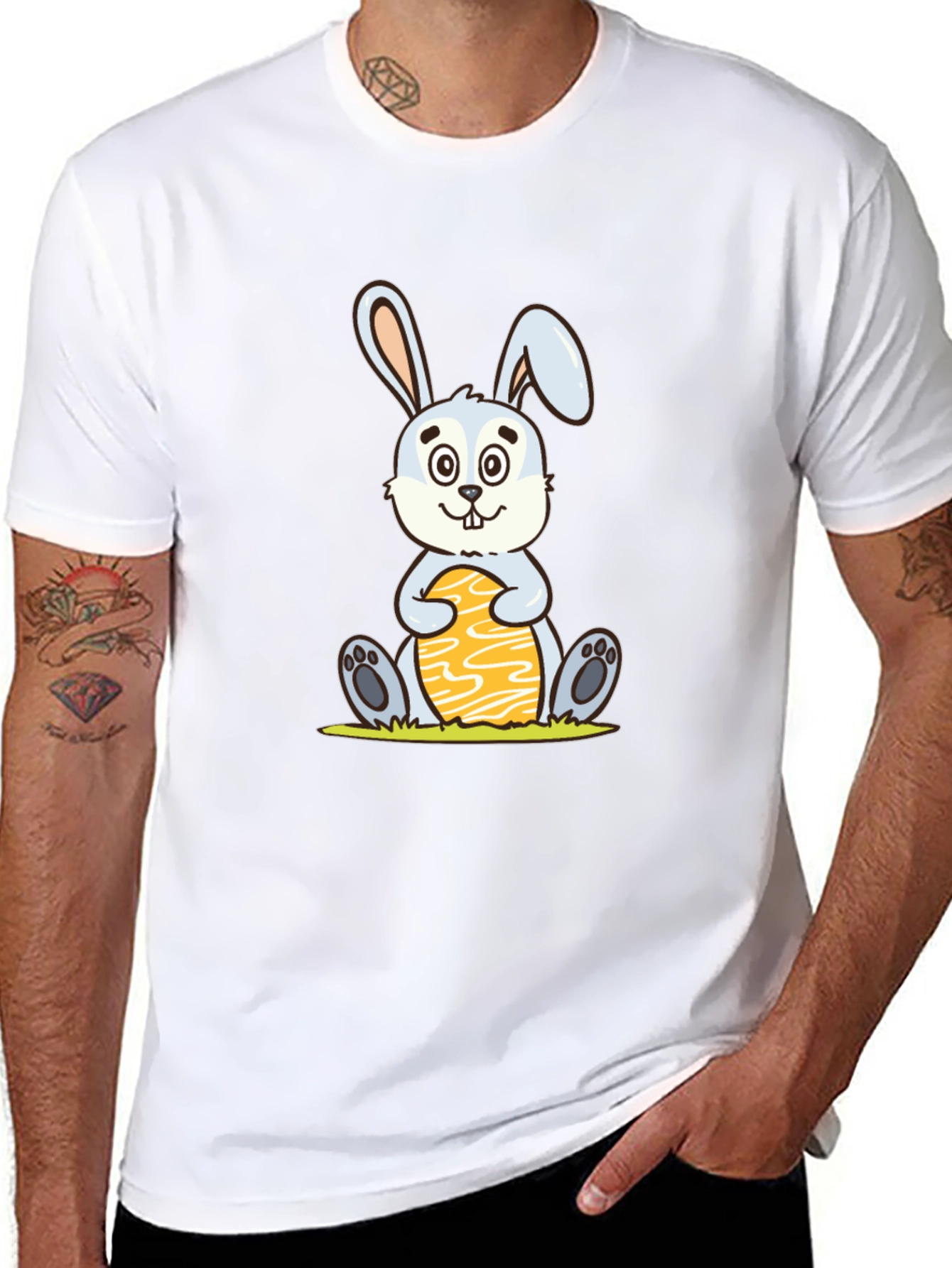 Cute Easter Bunny Holding Egg - Graphic T-Shirt