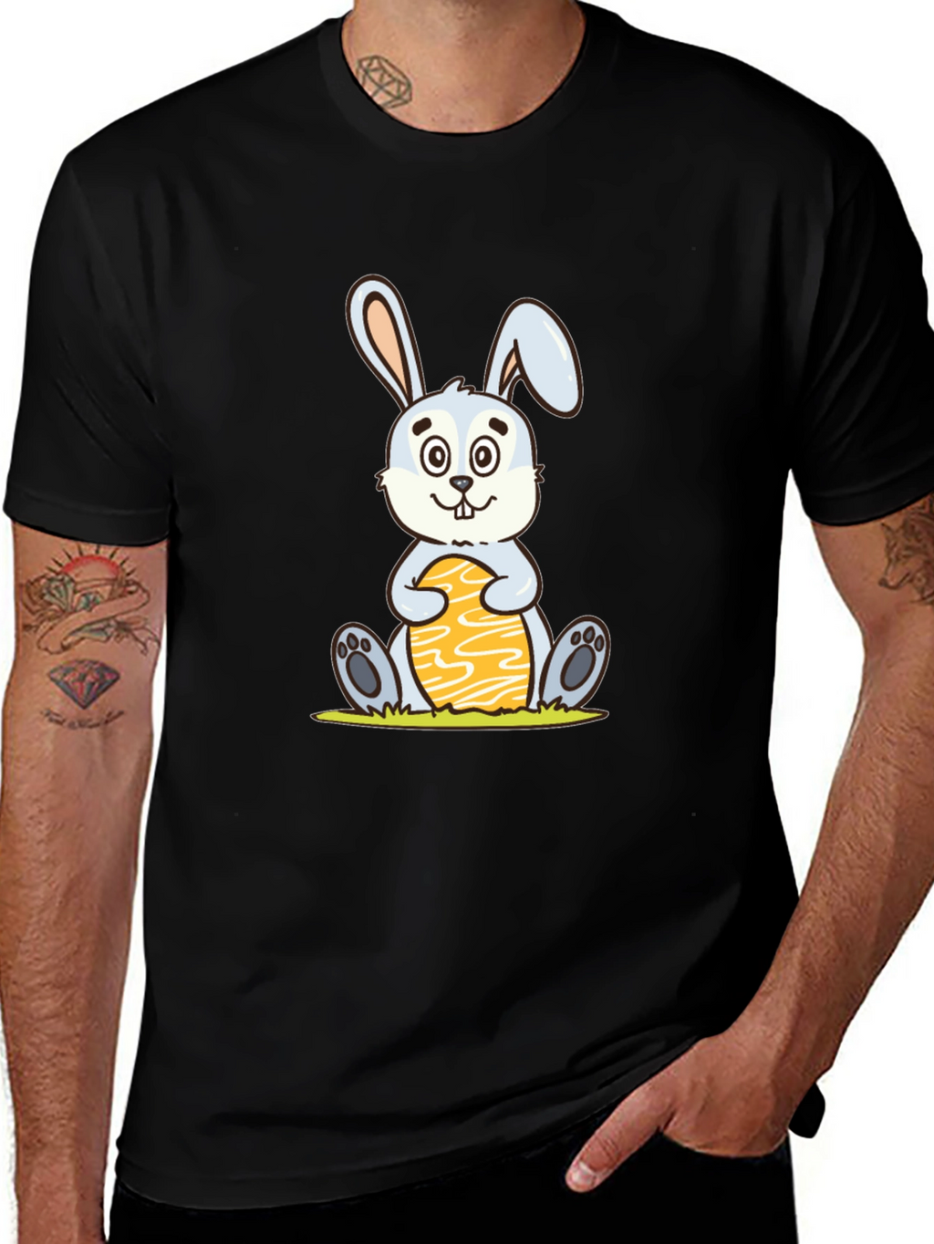 Cute Easter Bunny Holding Egg - Graphic T-Shirt