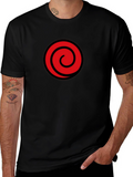 Black T-Shirt with Red Spiral Graphic