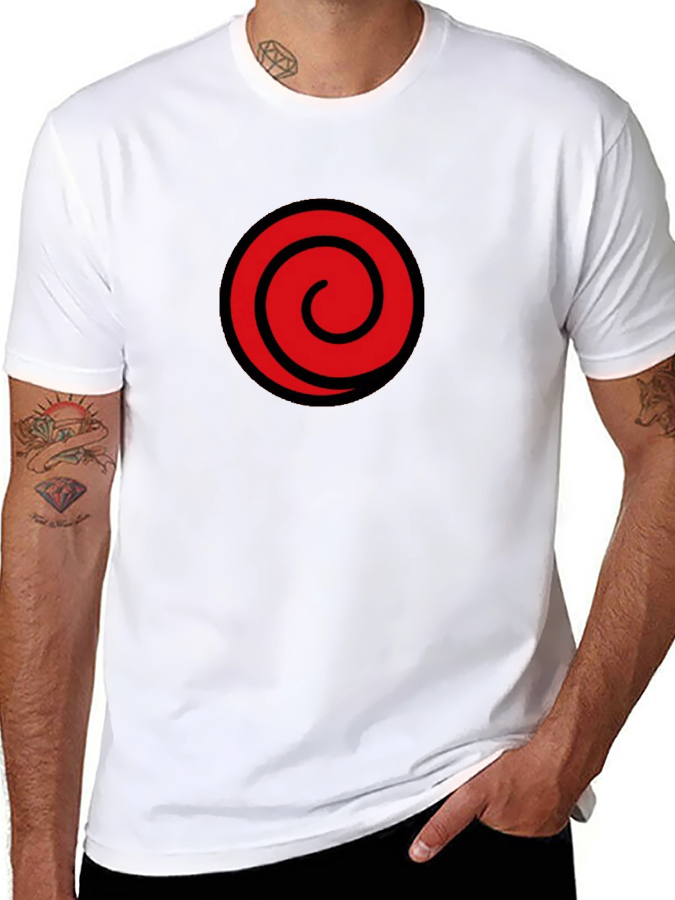 Black T-Shirt with Red Spiral Graphic