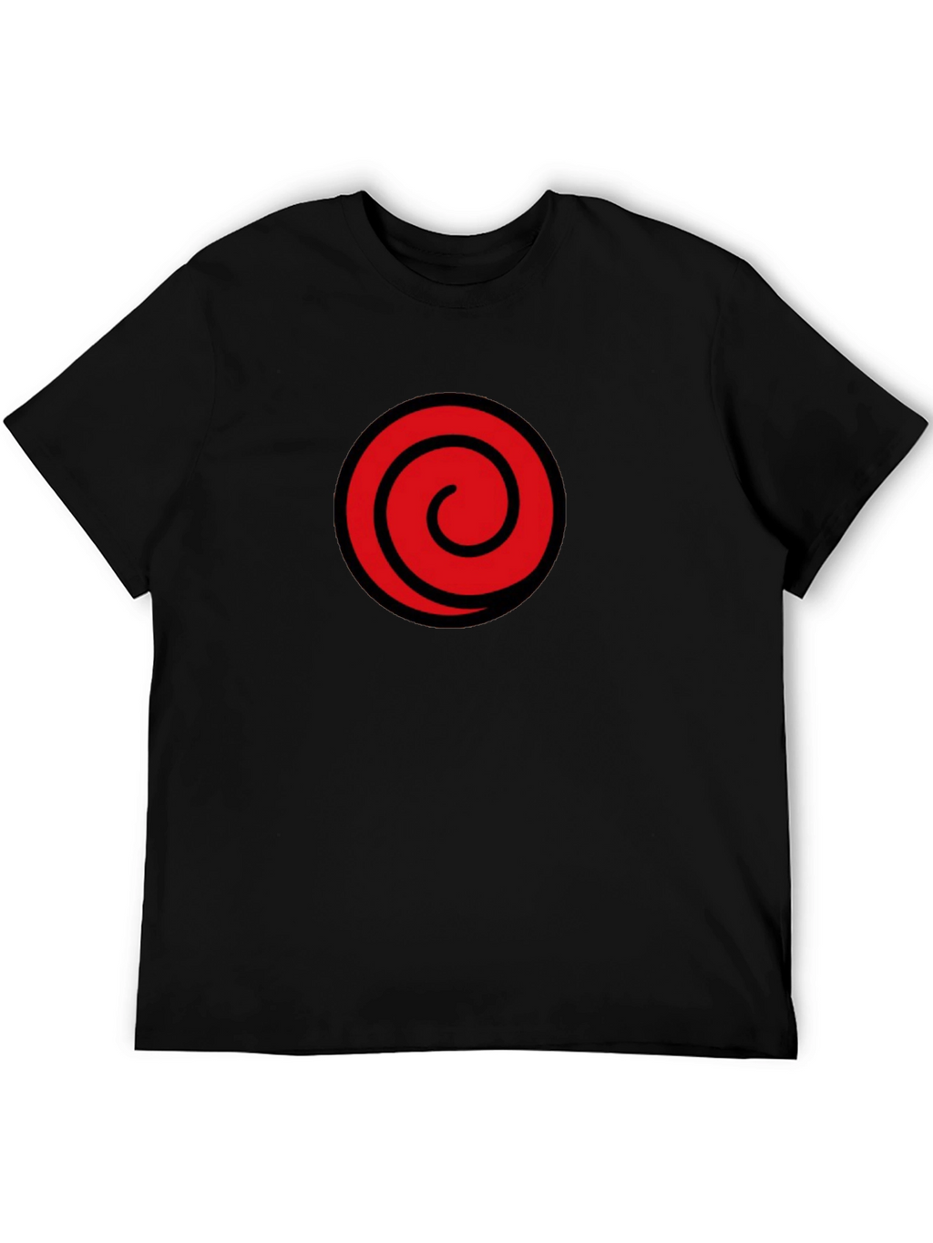 Black T-Shirt with Red Spiral Graphic