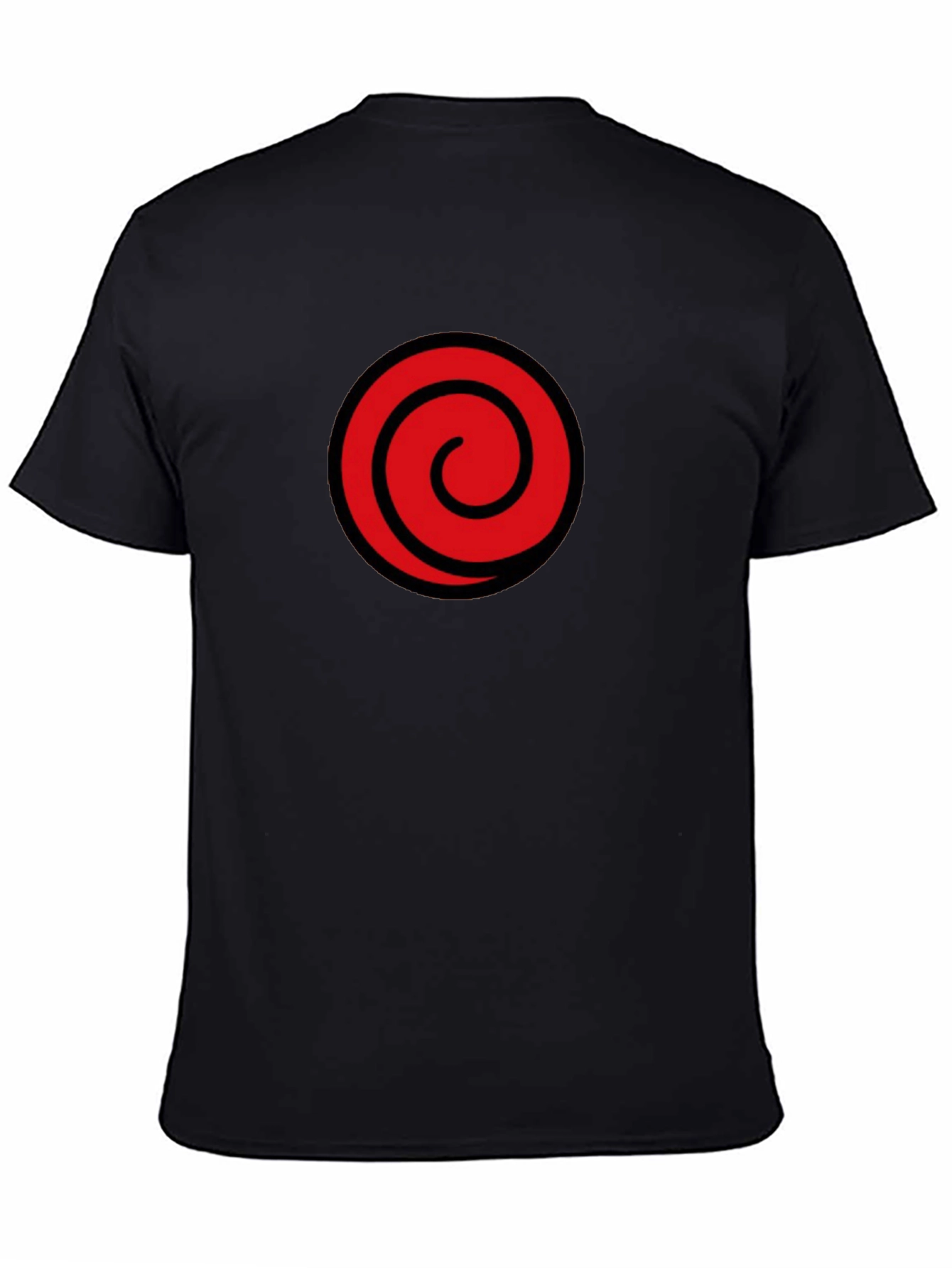 Black T-Shirt with Red Spiral Graphic