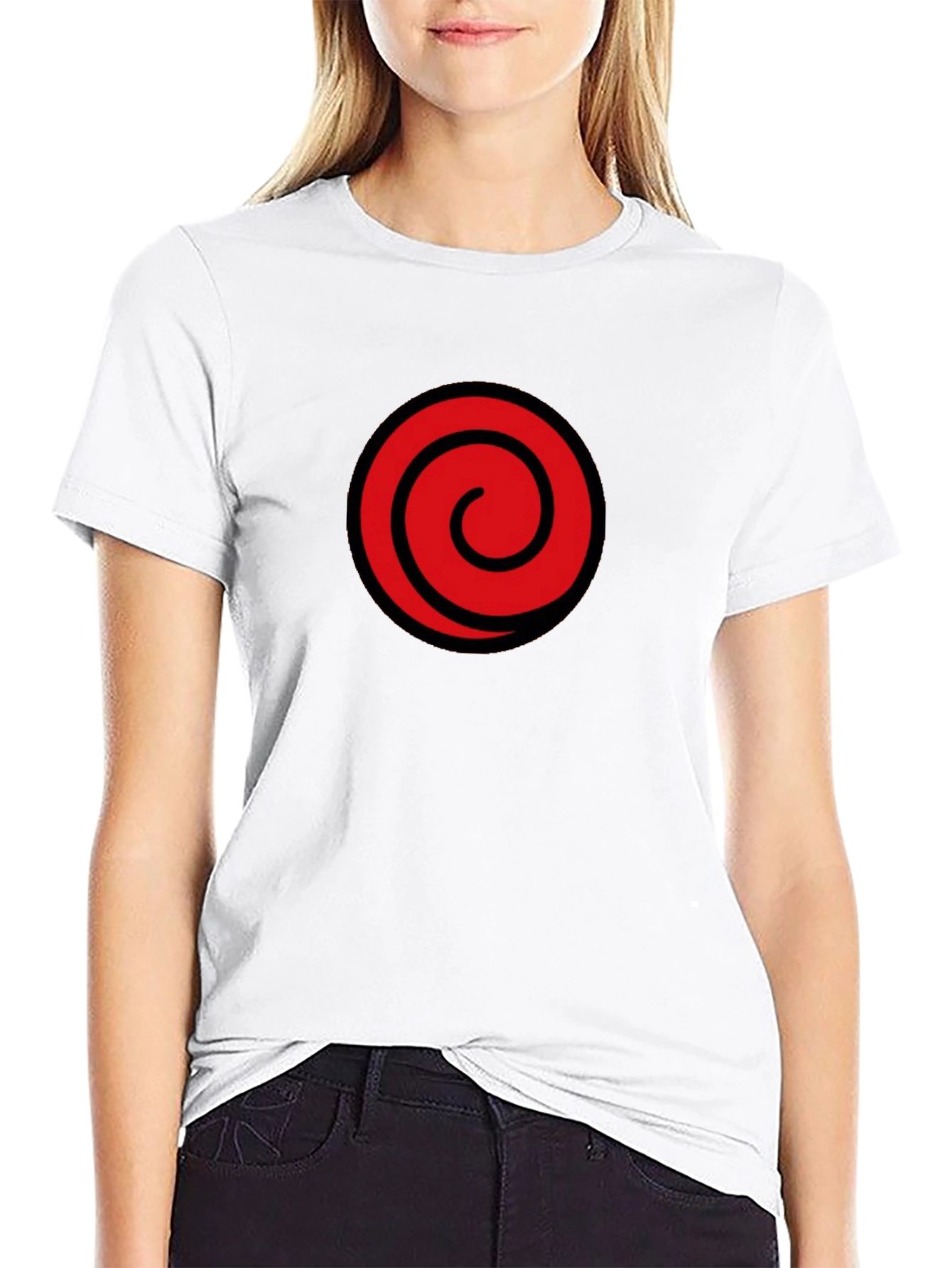Black T-Shirt with Red Spiral Graphic