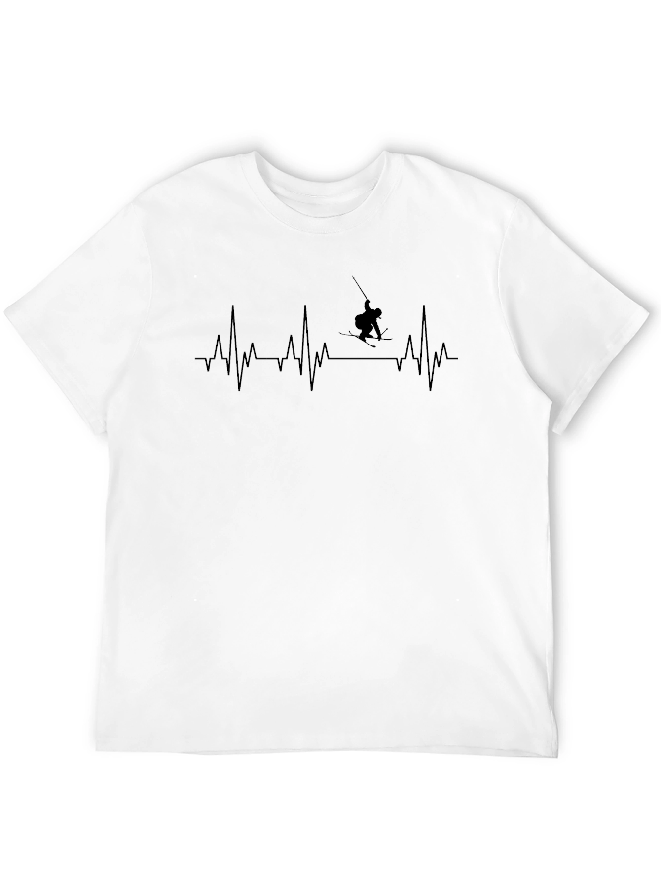 Skiing Heartbeat T-Shirt - Black Graphic Tee