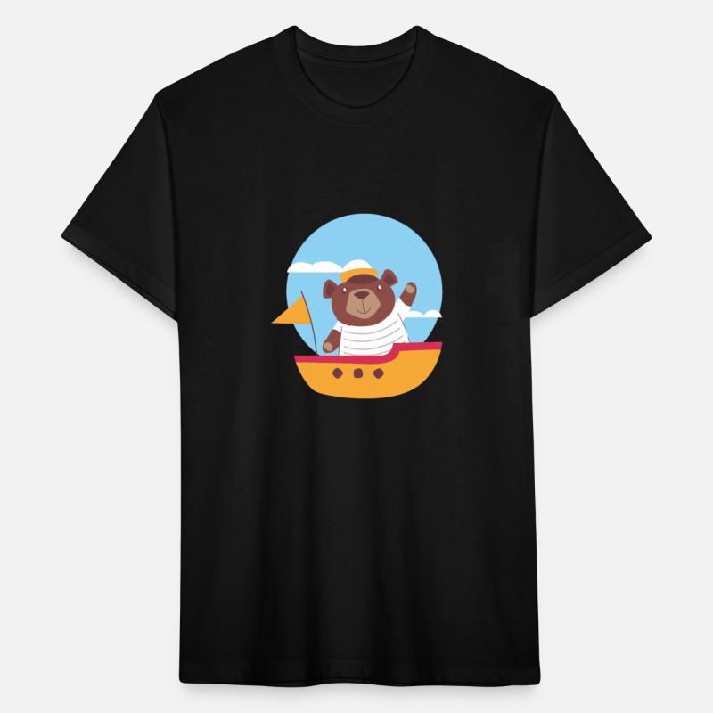 kawaii cute brown baby bear sailing on a boat