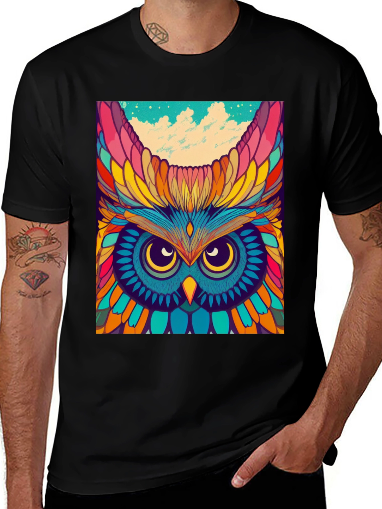 Psychedelic Owl Graphic Tee - Unique Colorful Design