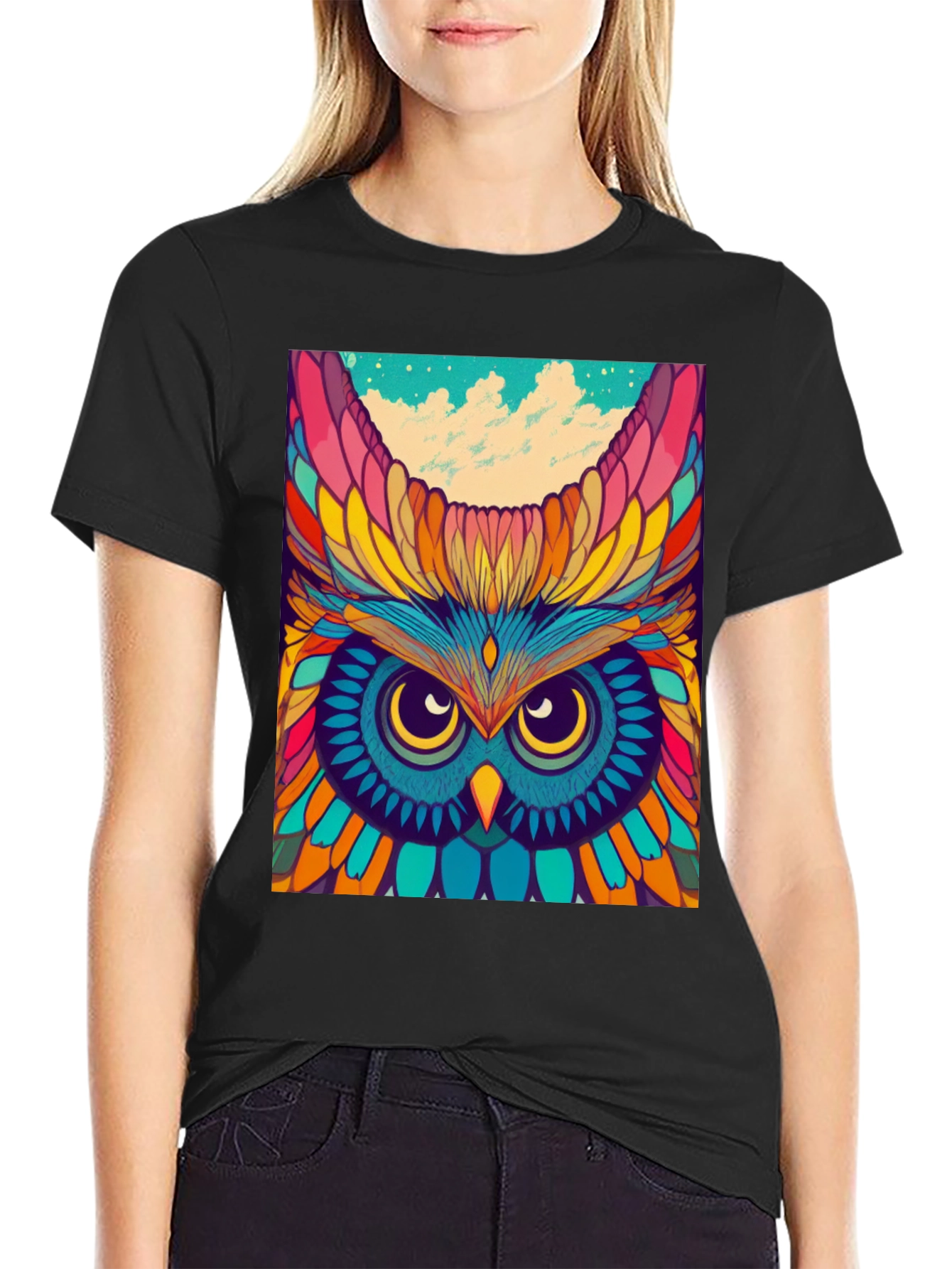 Psychedelic Owl Graphic Tee - Unique Colorful Design